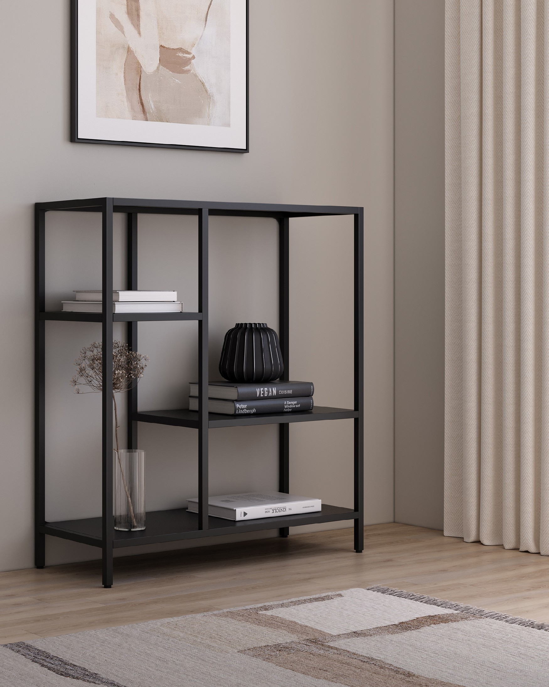 Titania metal shelf / hallway lacquered in black 90 x 100 x 35 cm