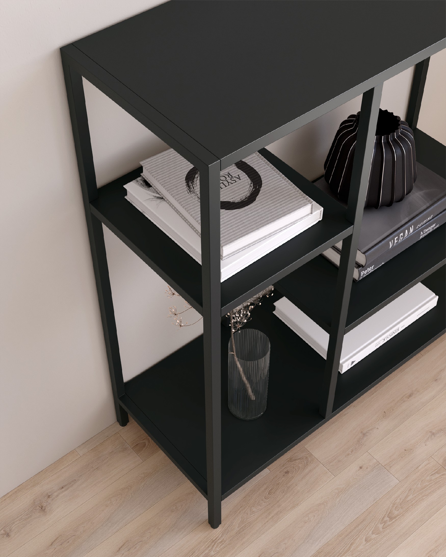 Titania metal shelf / hallway lacquered in black 90 x 100 x 35 cm