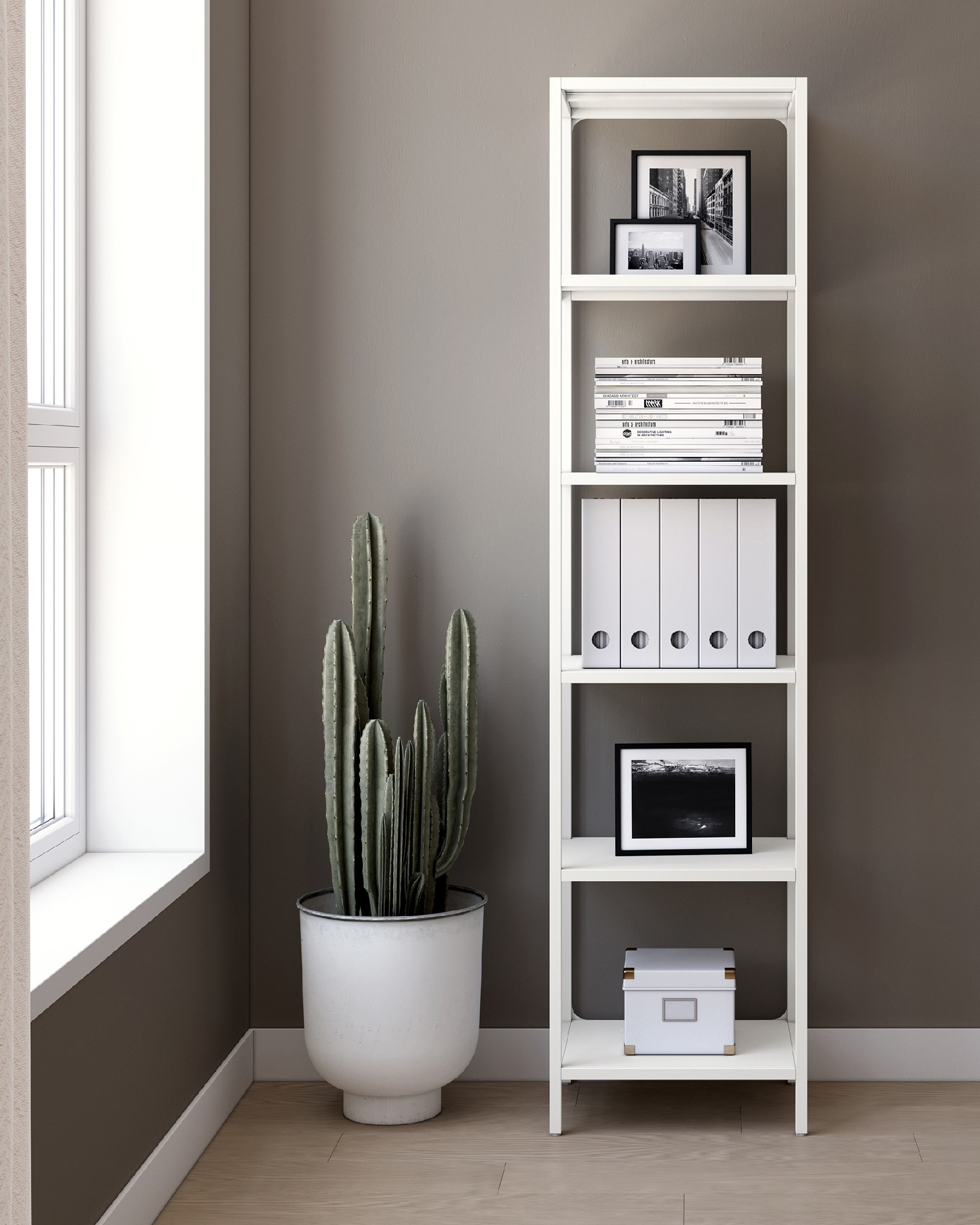Titania metal shelf lacquered in cream 45 x 185 x 35 cm