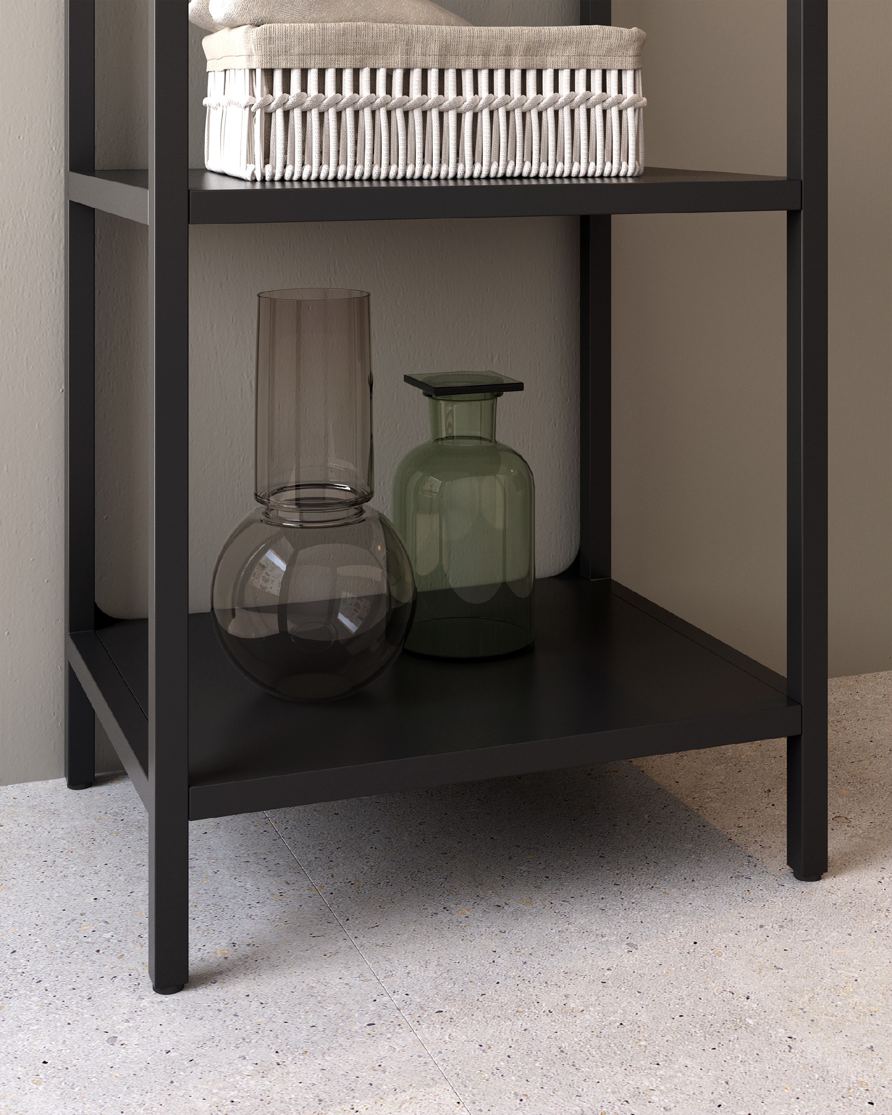 Titania metal shelf painted in black 45 x 185 x 35 cm