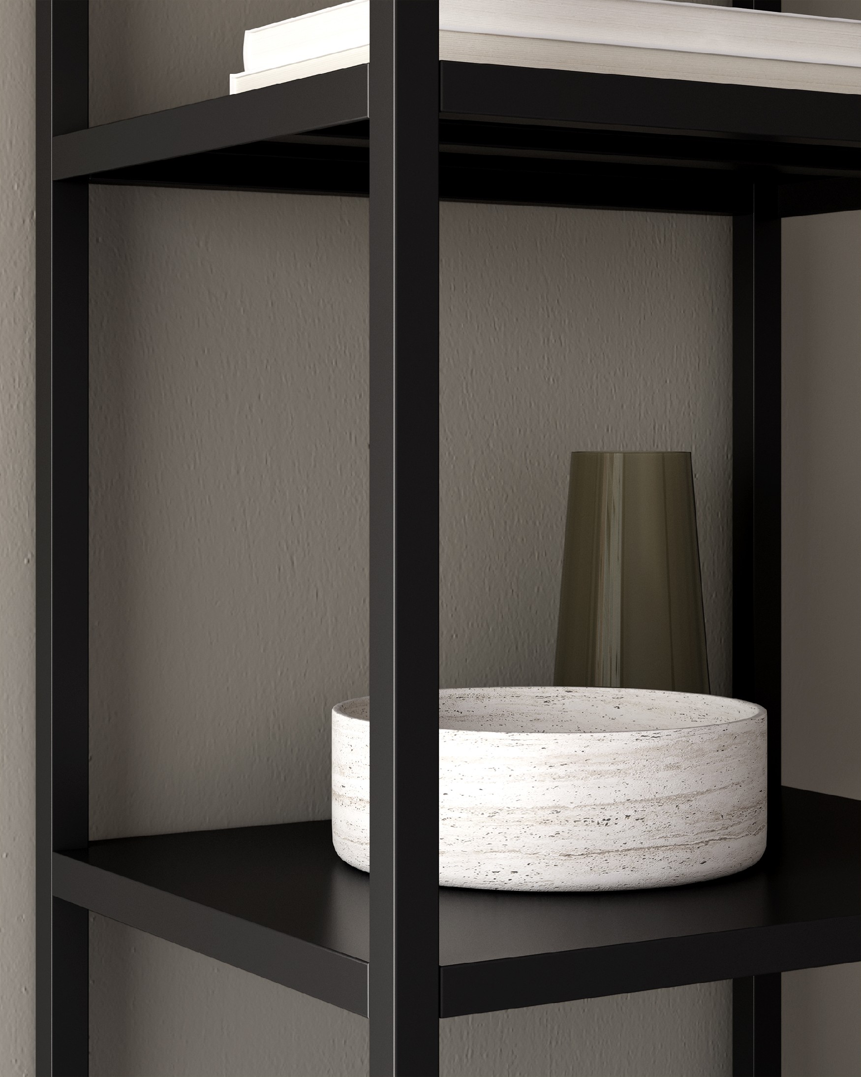 Titania metal shelf painted in black 45 x 185 x 35 cm