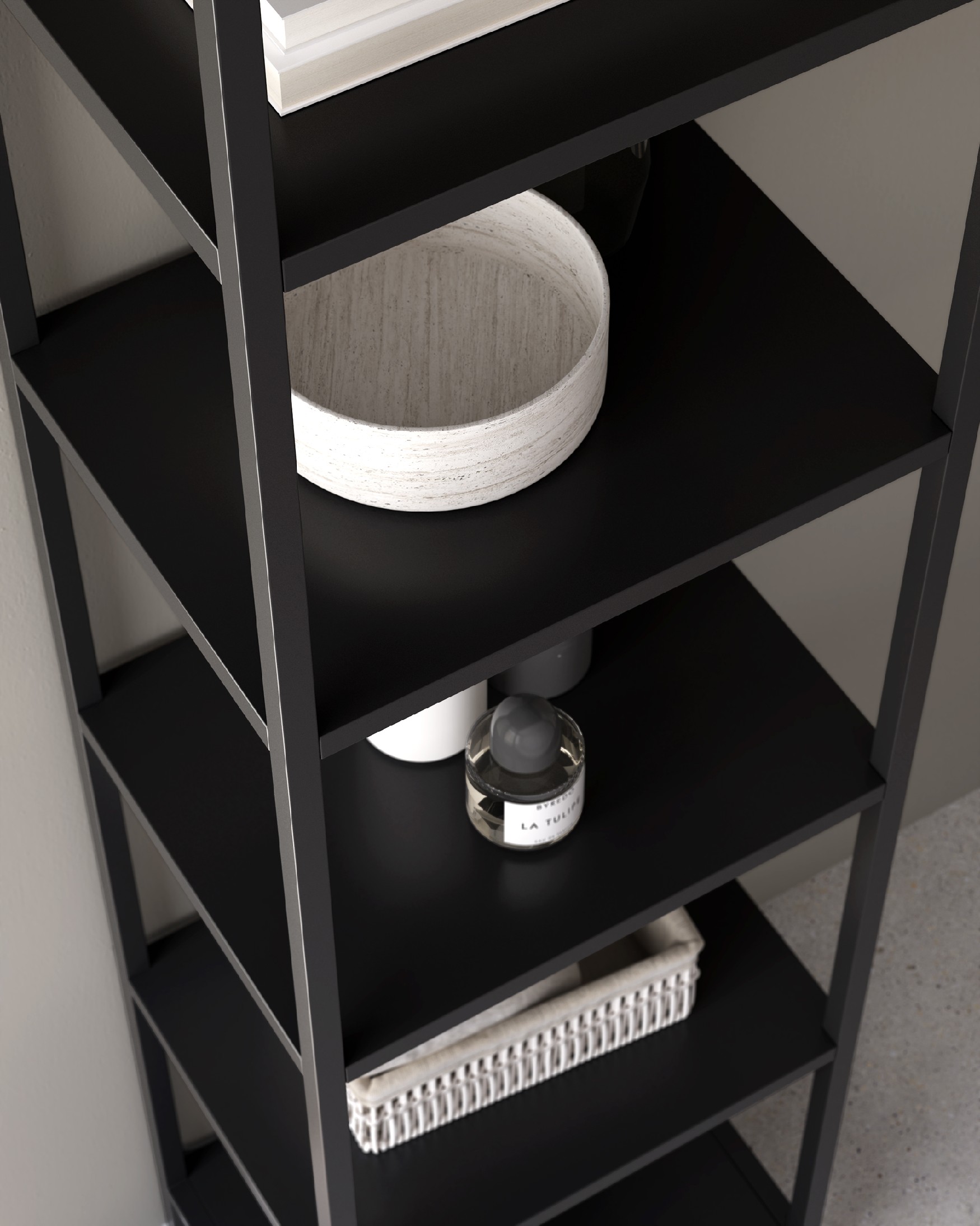 Titania metal shelf painted in black 45 x 185 x 35 cm
