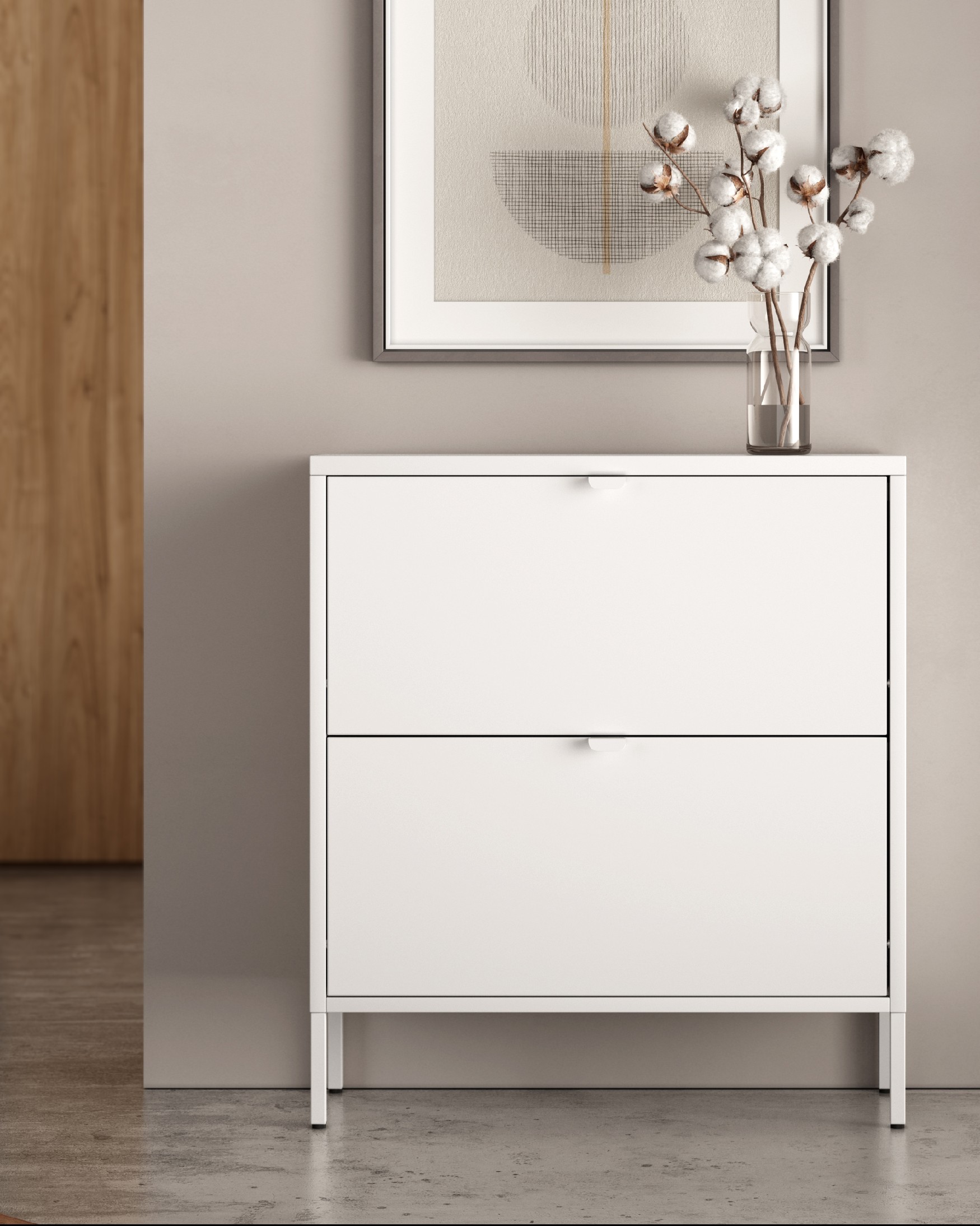 Titania metal shoe cabinet lacquered in cream 2 doors 80 x 26 x 89.5 cm