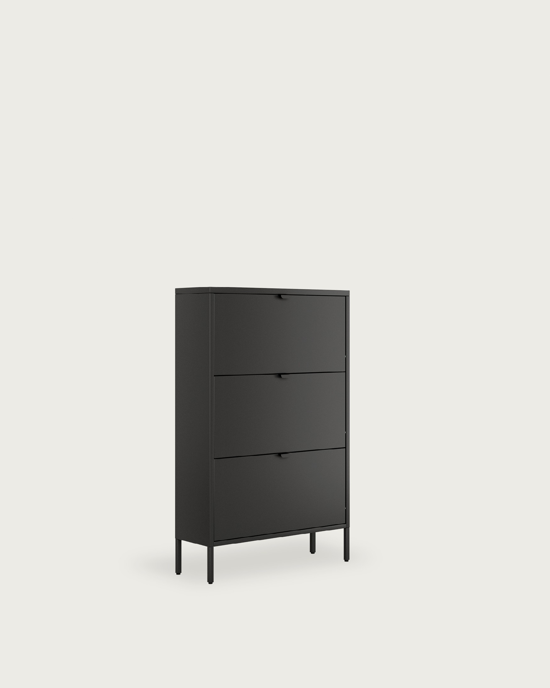Titania metal shoe cabinet, lacquered in black, 3 doors, 80 x 26 x 124.5 cm