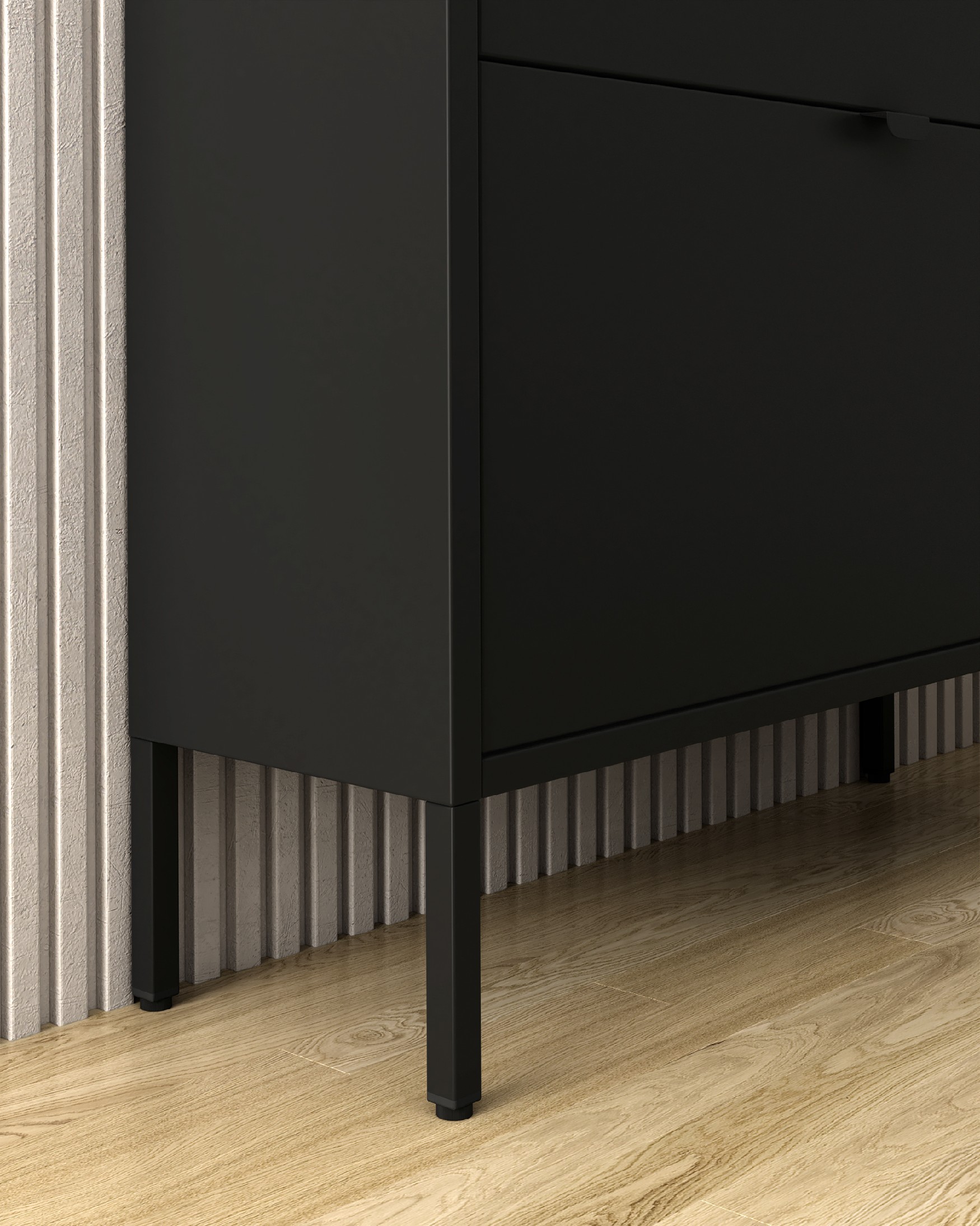 Titania metal shoe cabinet, lacquered in black, 3 doors, 80 x 26 x 124.5 cm