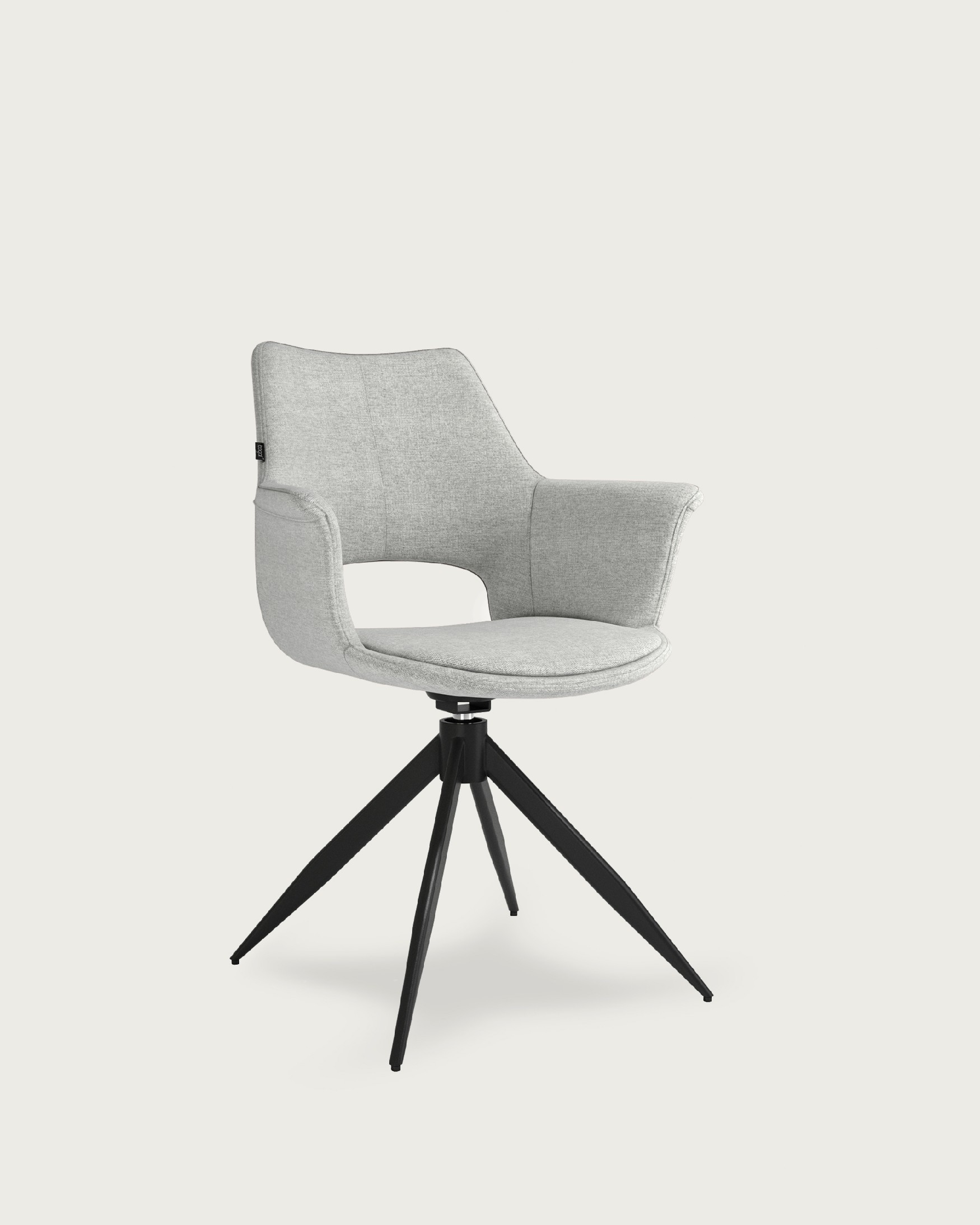 Silla Toronto con tapizado gris claro y patas metálicas negras, giratoria 360°