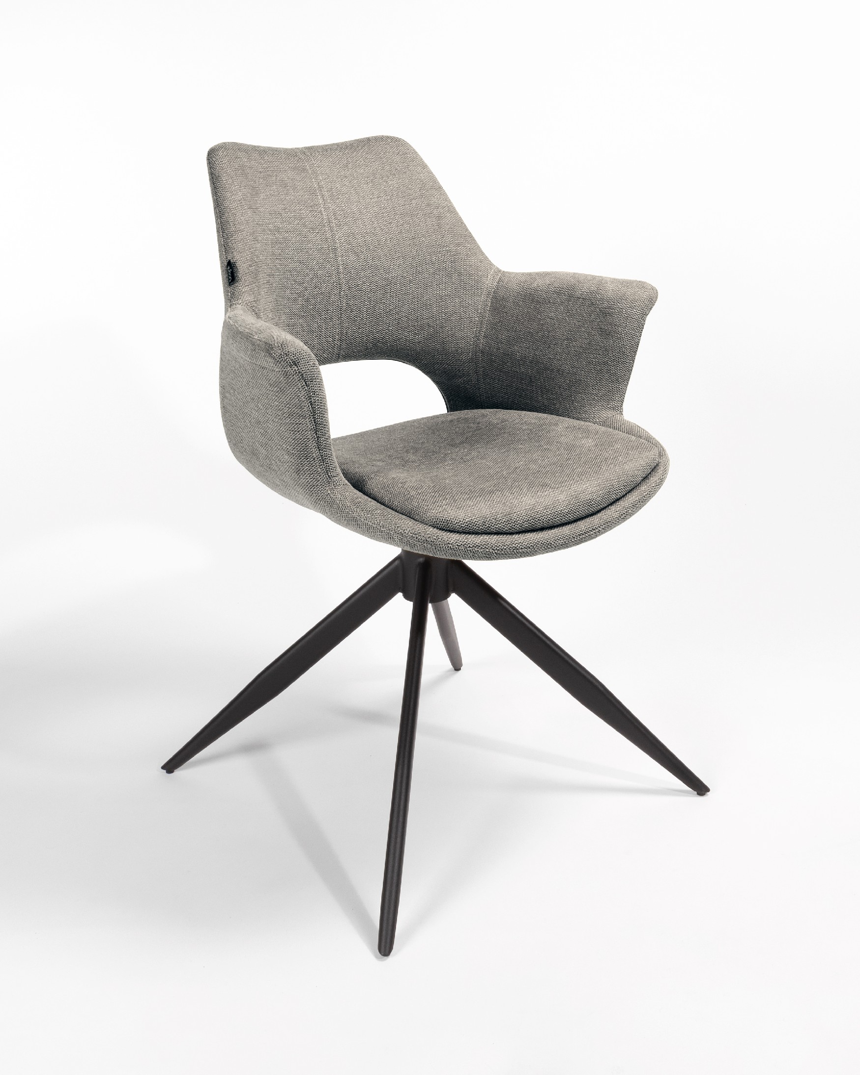 Toronto chair with gray upholstery and black metal legs, 360° swivel