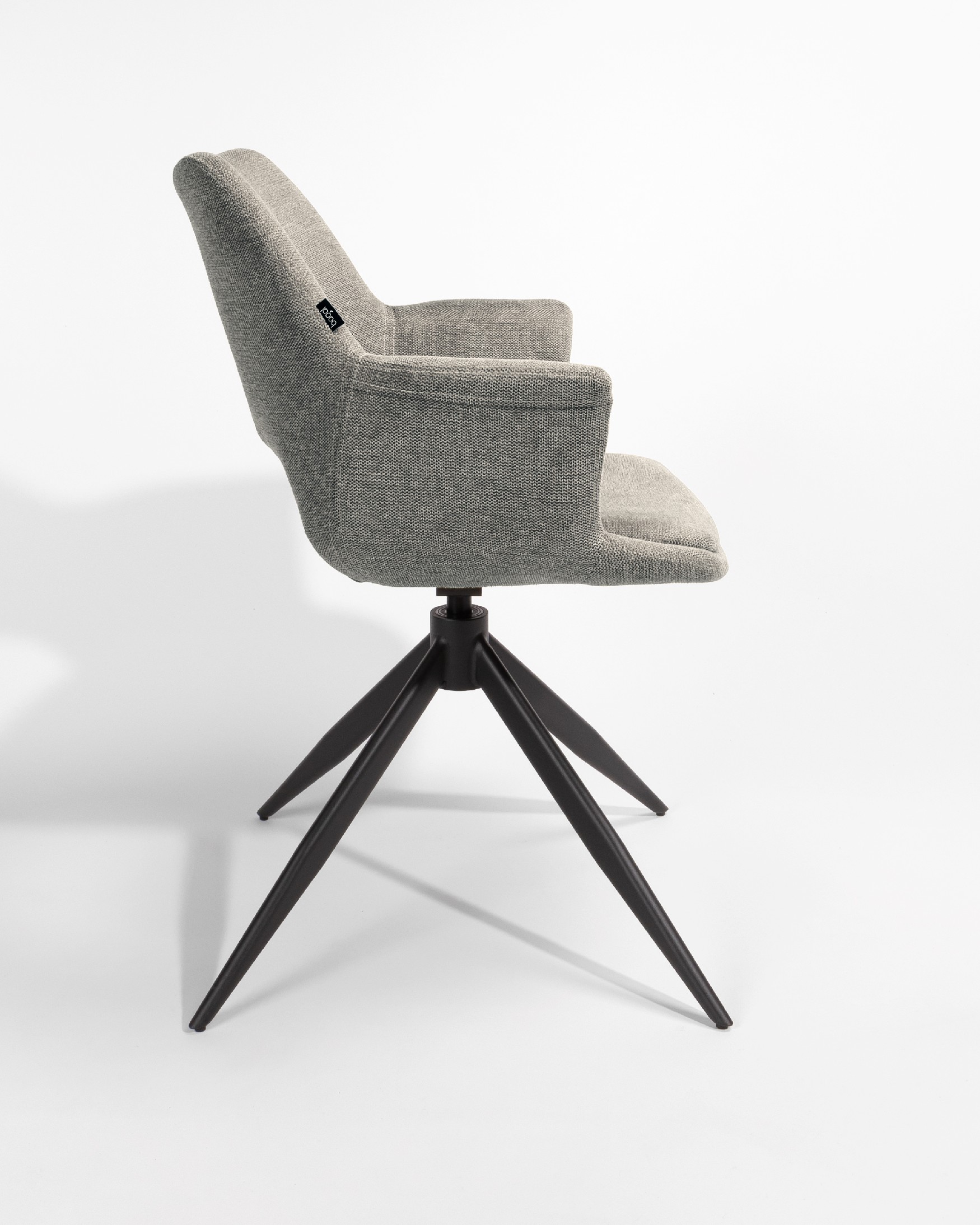 Toronto chair with gray upholstery and black metal legs, 360° swivel
