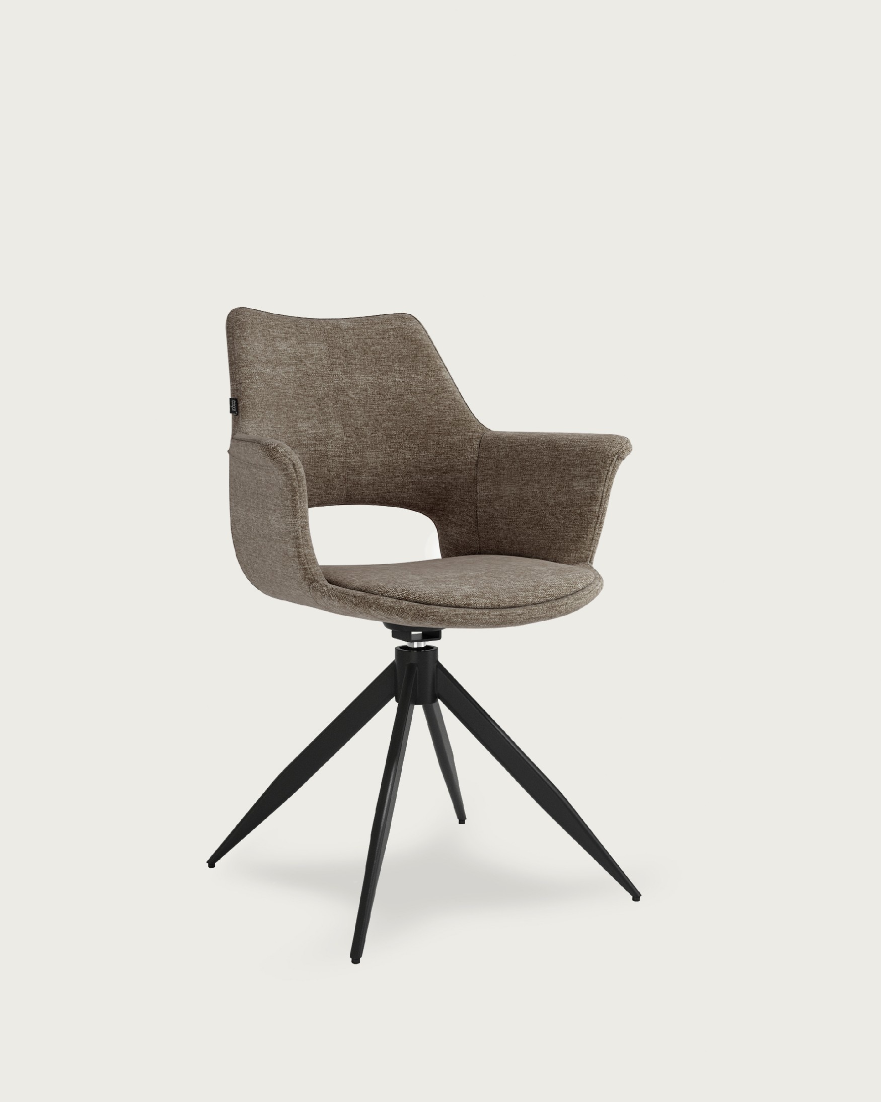 Silla Toronto con tapizado marrón y patas metálicas negras, giratoria 360°