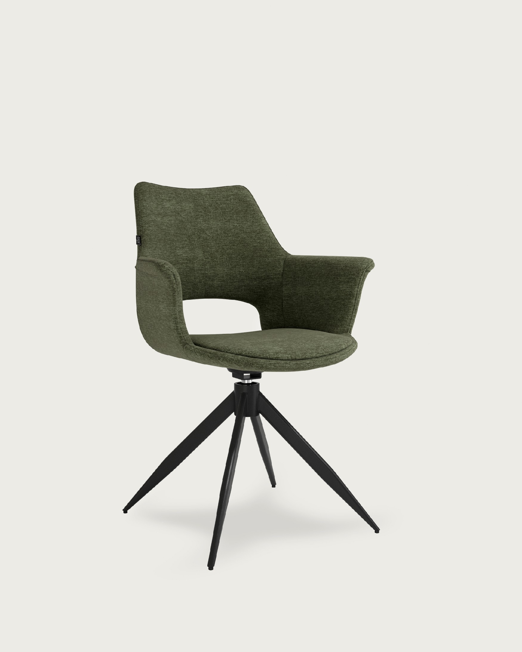 Toronto chair with green upholstery and black metal legs, 360° swivel
