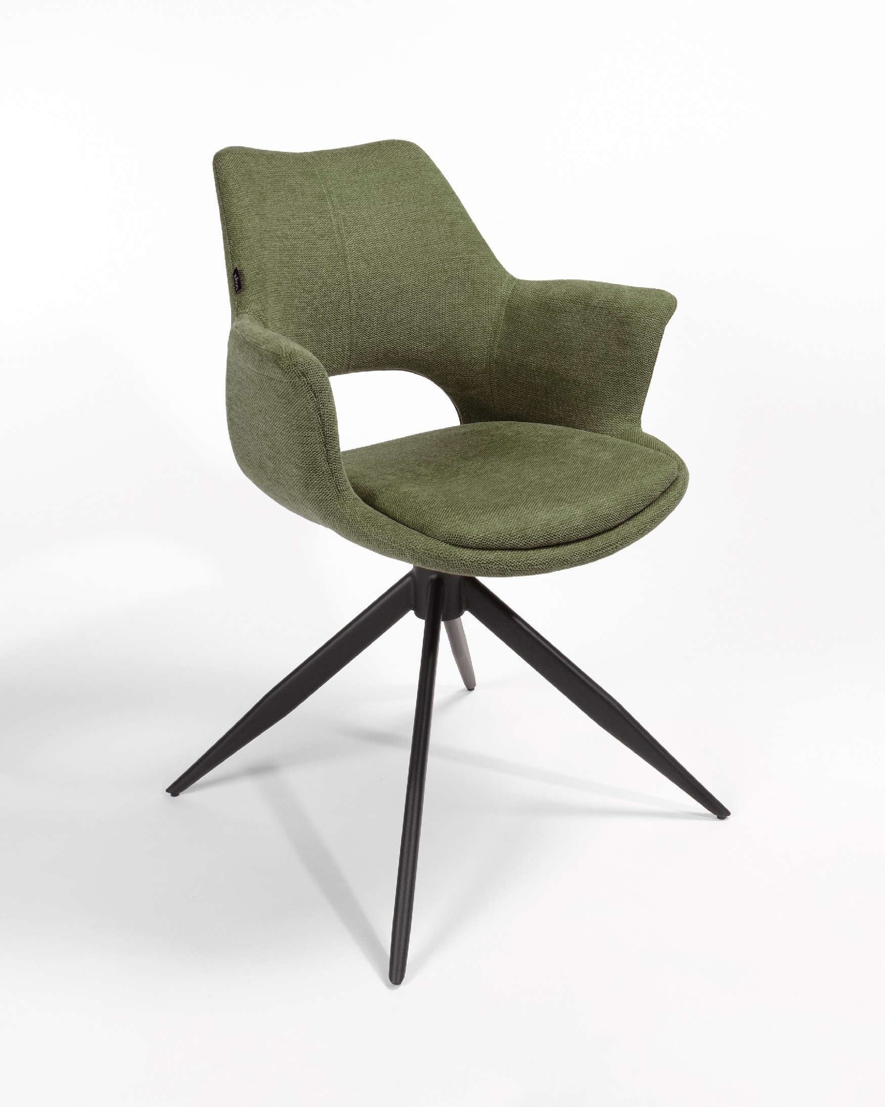 Toronto chair with green upholstery and black metal legs, 360° swivel