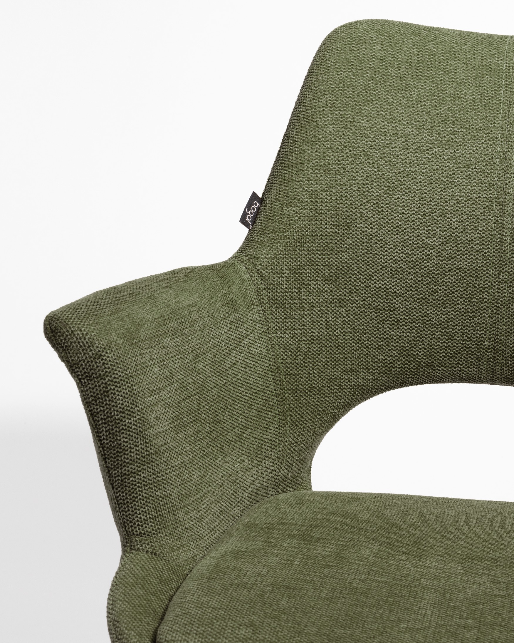 Toronto chair with green upholstery and black metal legs, 360° swivel