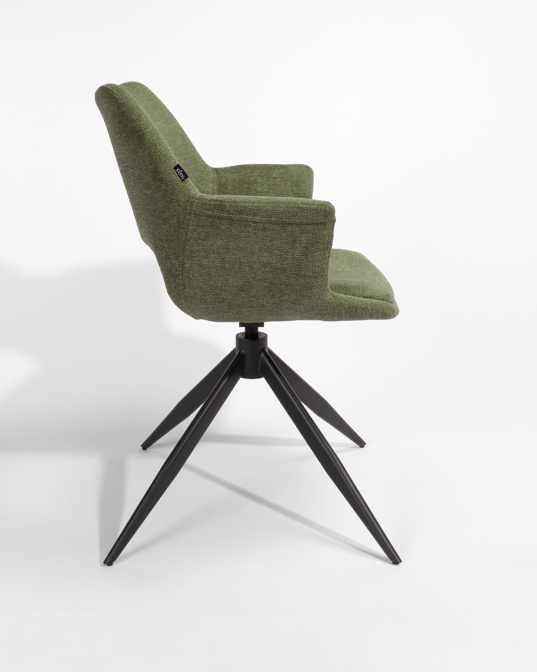Toronto chair with green upholstery and black metal legs, 360° swivel