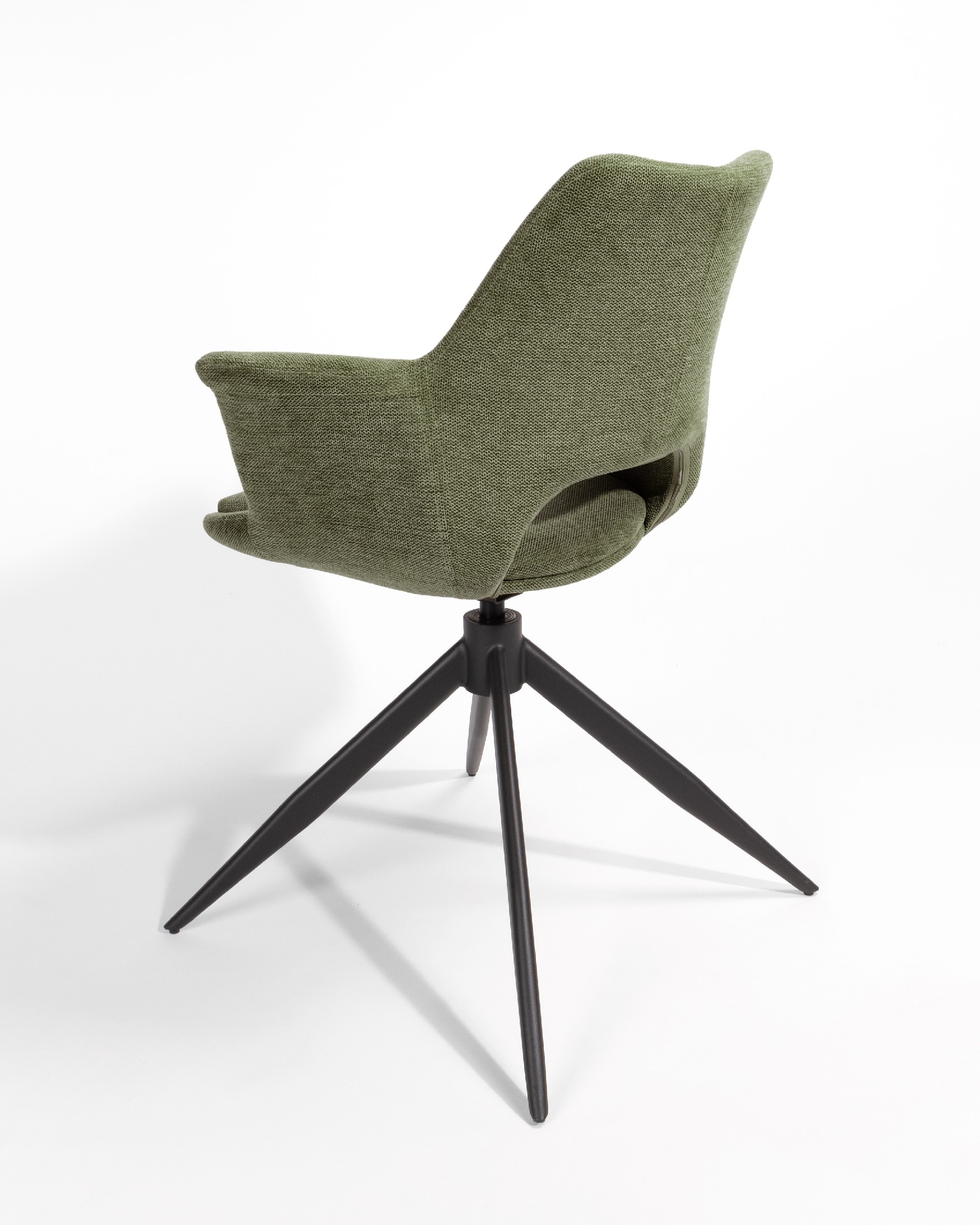 Toronto chair with green upholstery and black metal legs, 360° swivel
