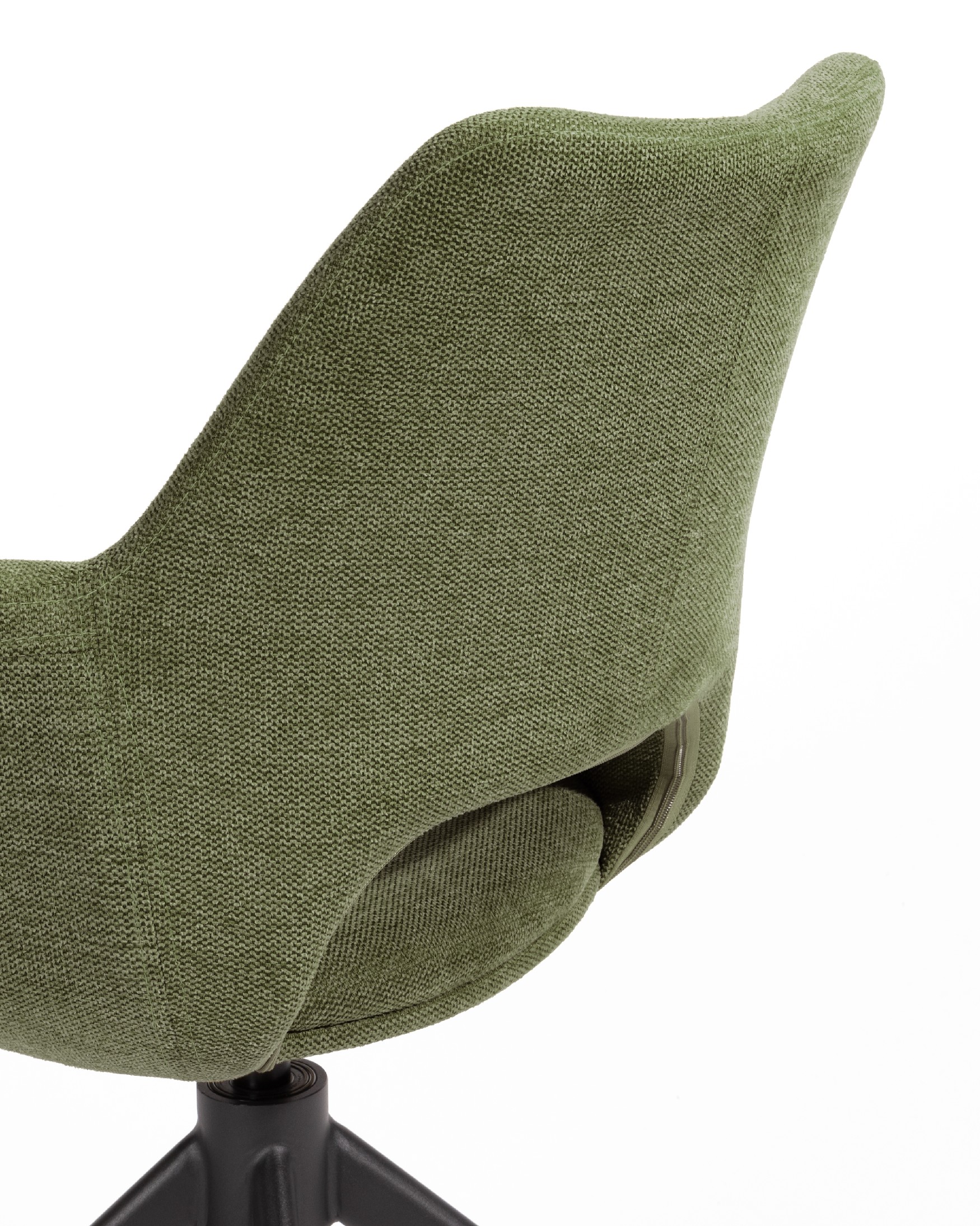 Toronto chair with green upholstery and black metal legs, 360° swivel