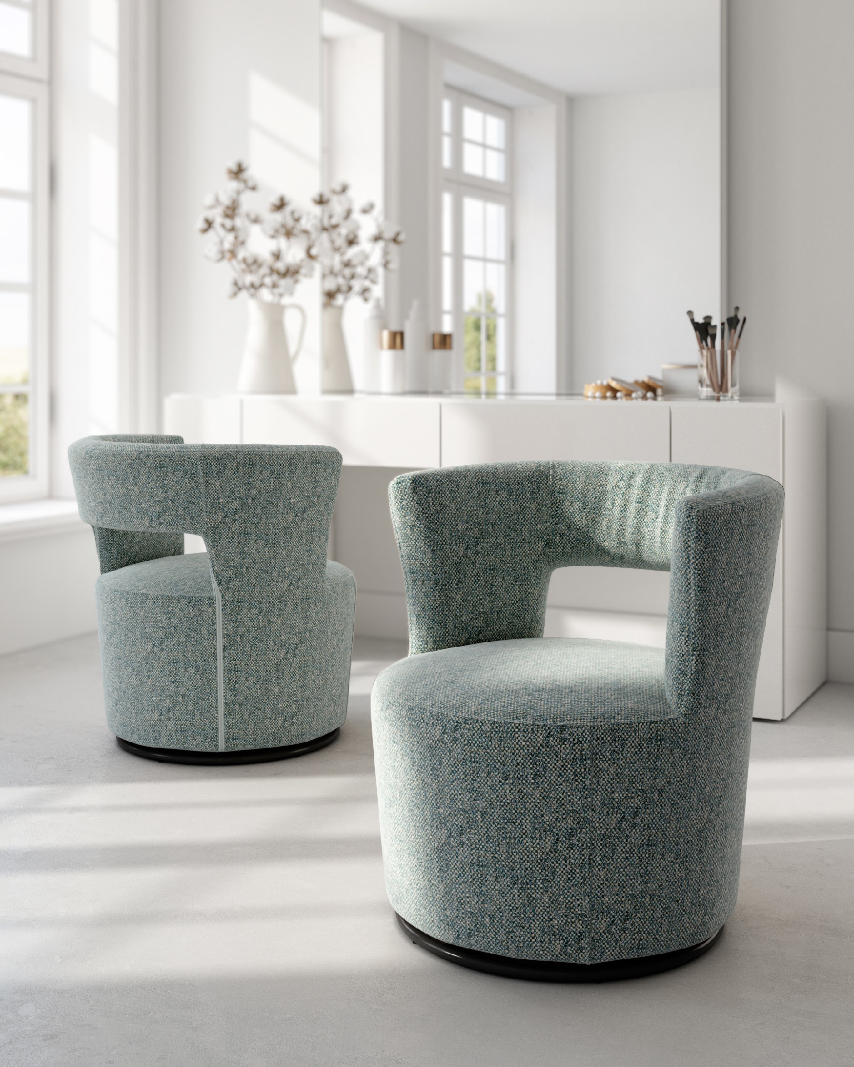 Fauteuil pivotant 360º Totem avec tapisserie bleue