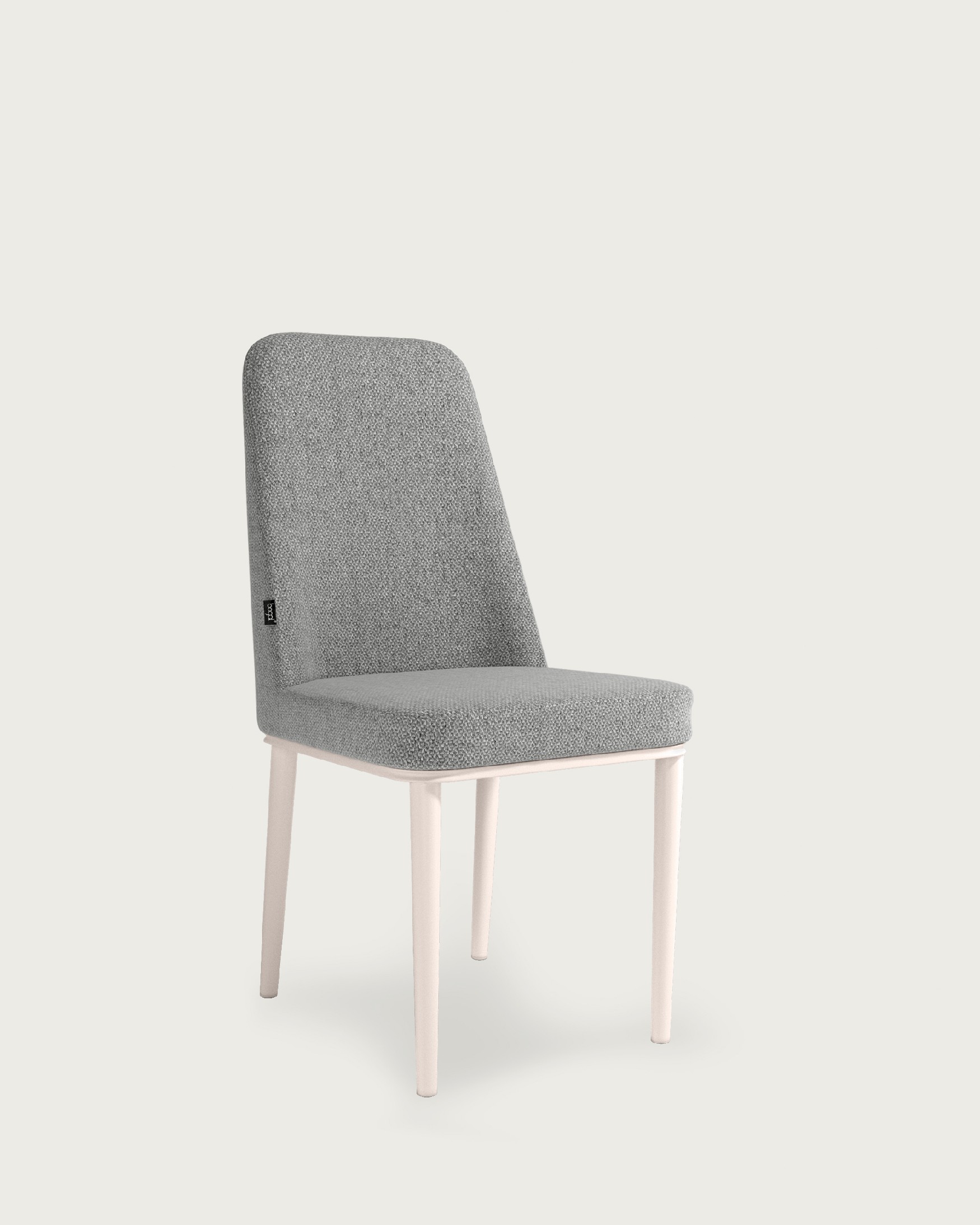 Tromso chair with gray upholstery and ivory metal legs