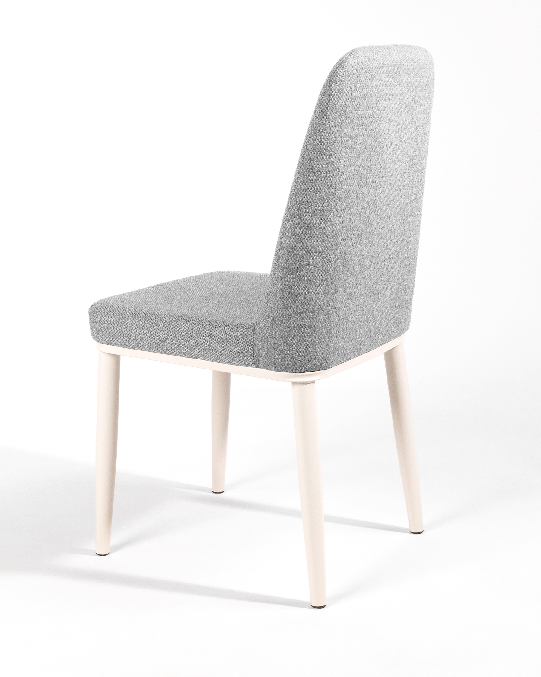 Tromso chair with gray upholstery and ivory metal legs