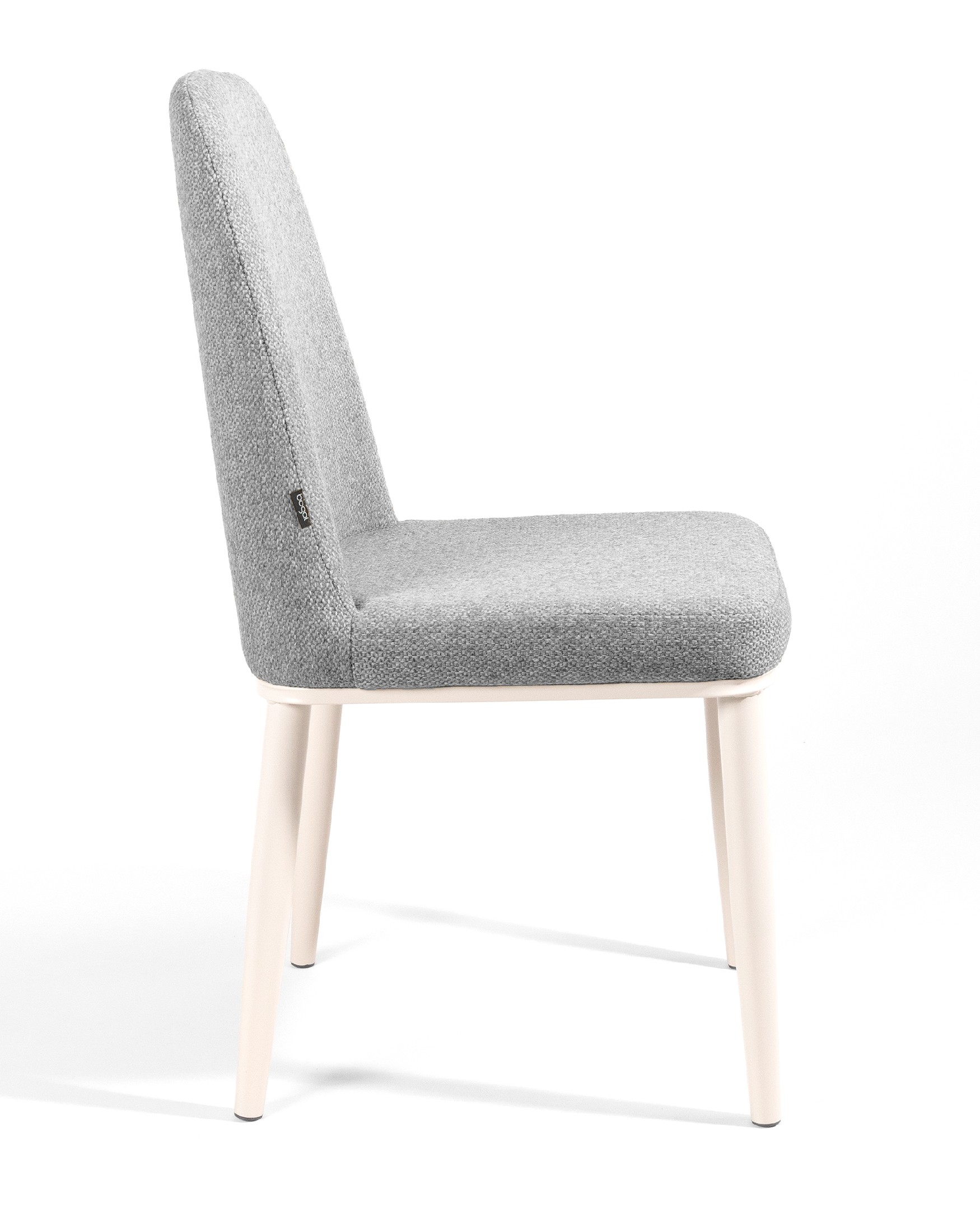 Tromso chair with gray upholstery and ivory metal legs
