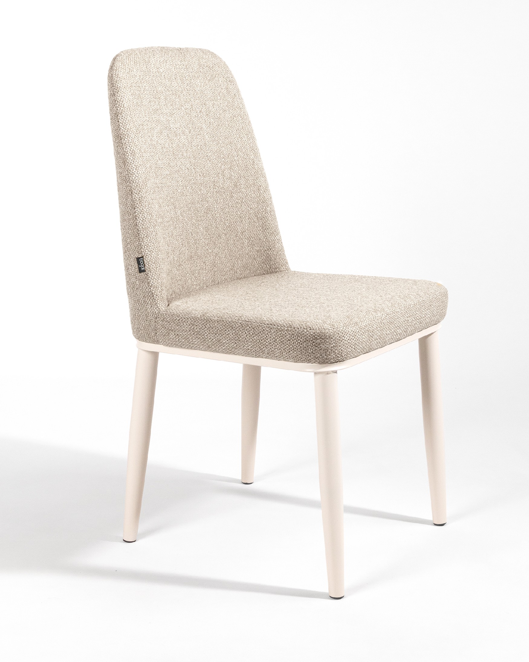 Tromso chair with brown upholstery and ivory metal legs