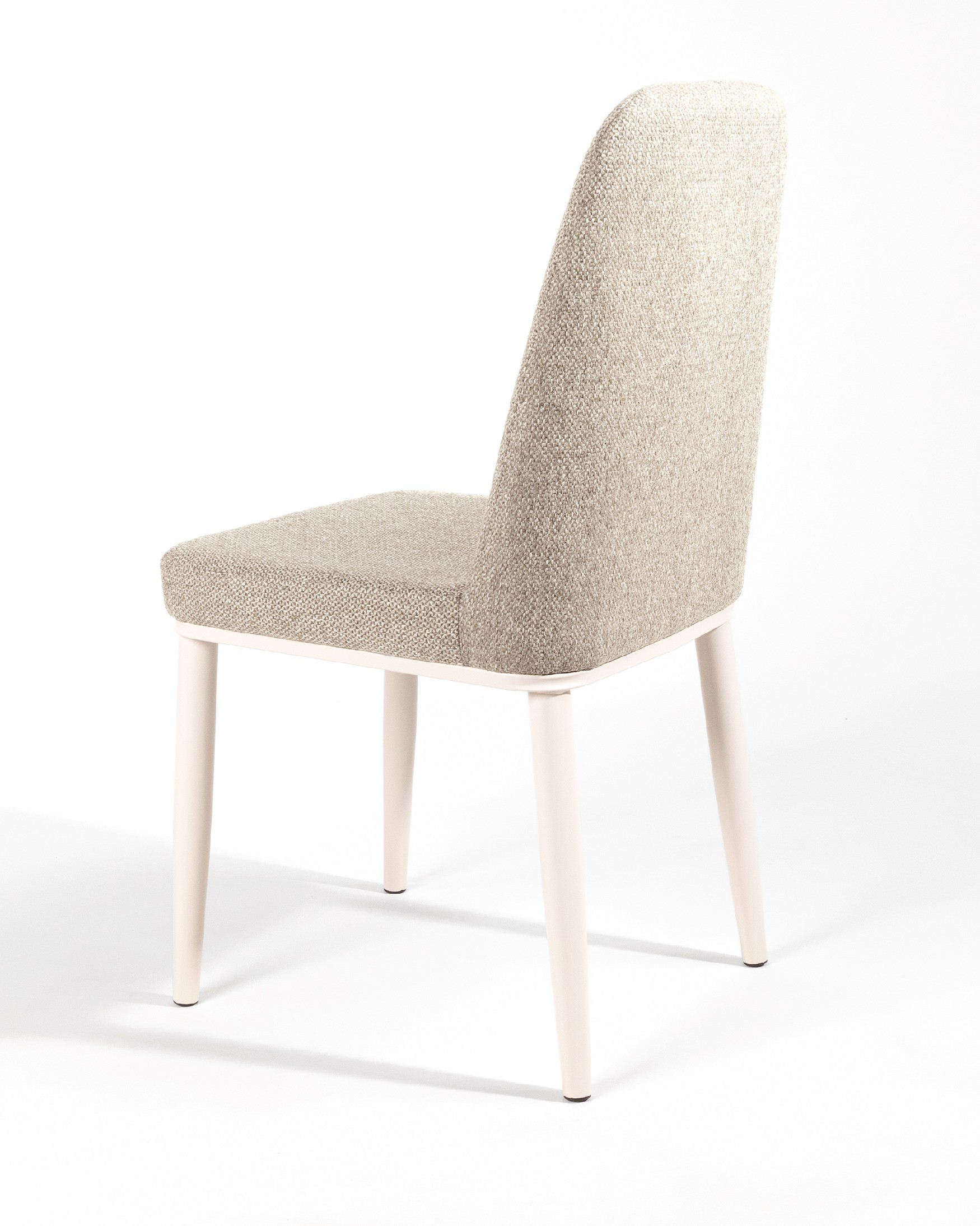 Tromso chair with brown upholstery and ivory metal legs