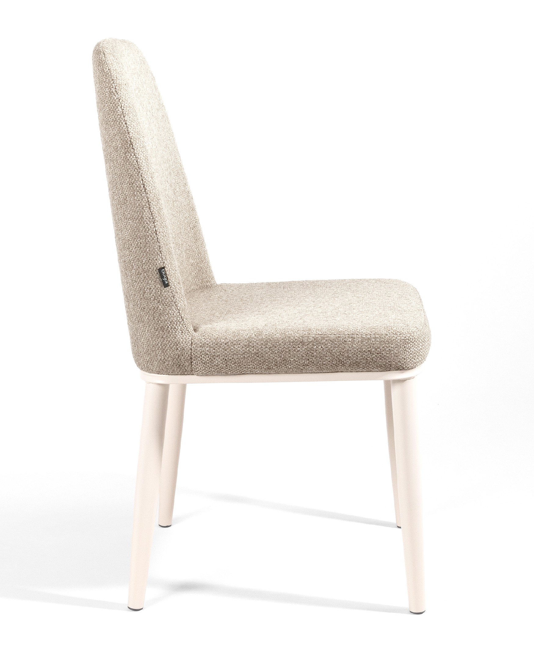 Tromso chair with brown upholstery and ivory metal legs