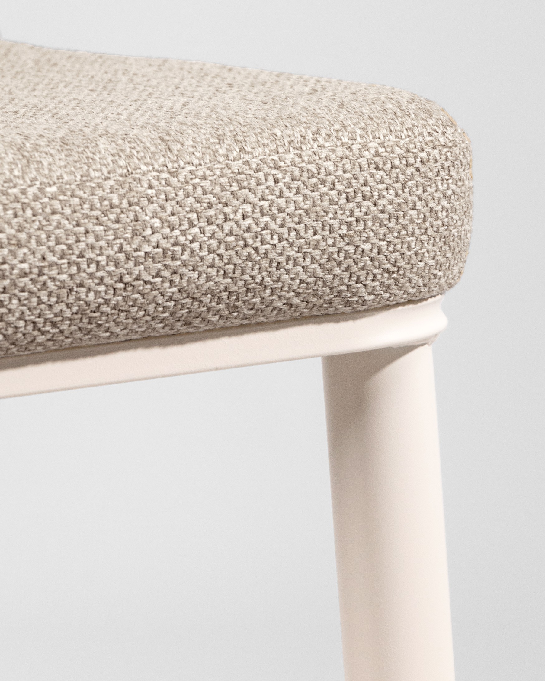 Tromso chair with brown upholstery and ivory metal legs