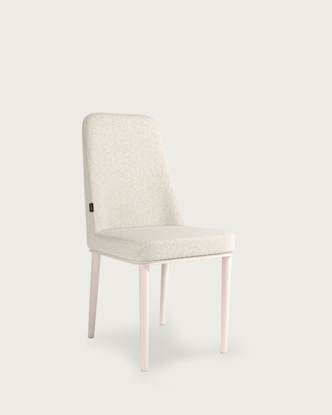 Chaise Tromso avec tapisserie en nacre et pieds métalliques ivoire