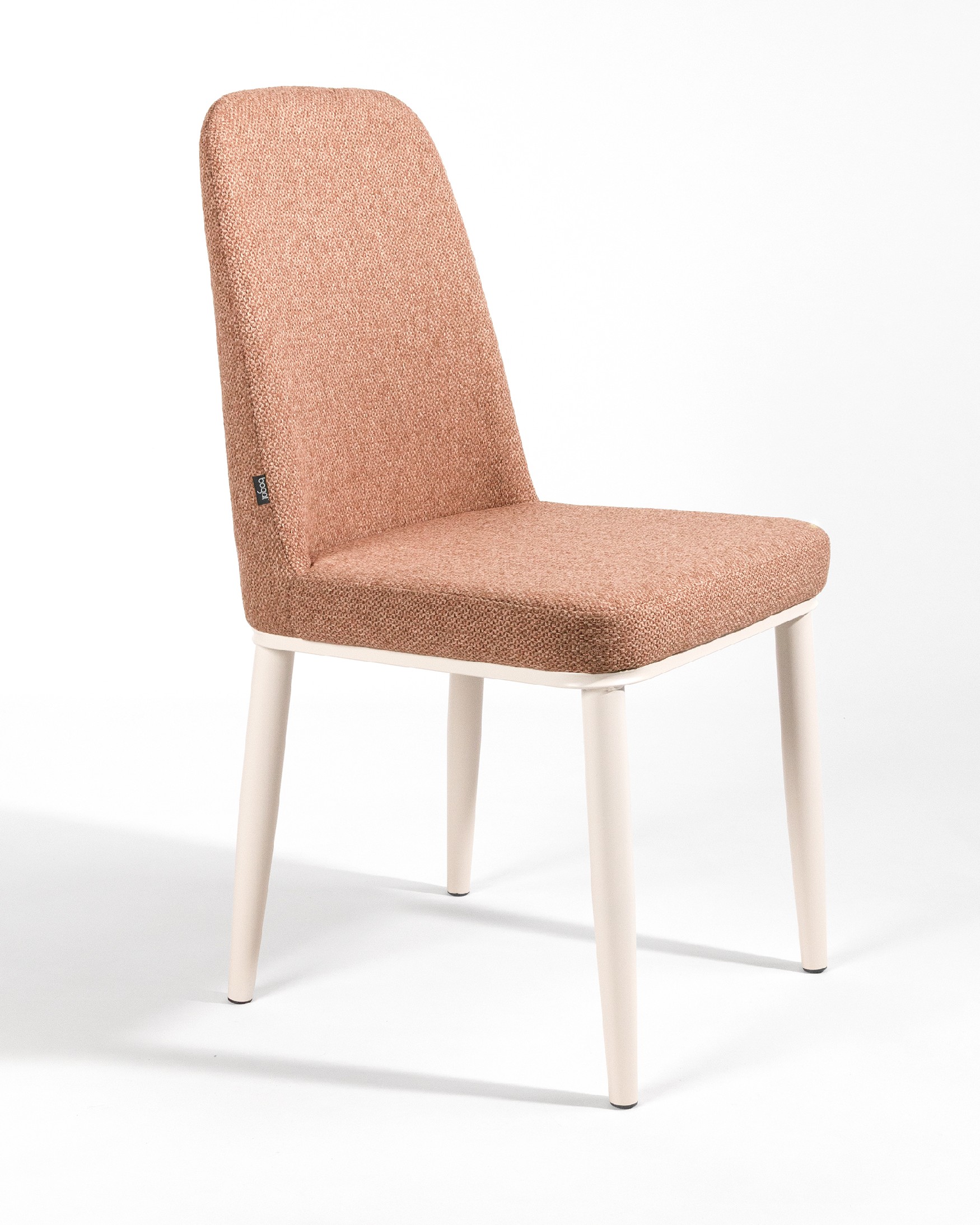 Tromso chair with salmon upholstery and ivory metal legs
