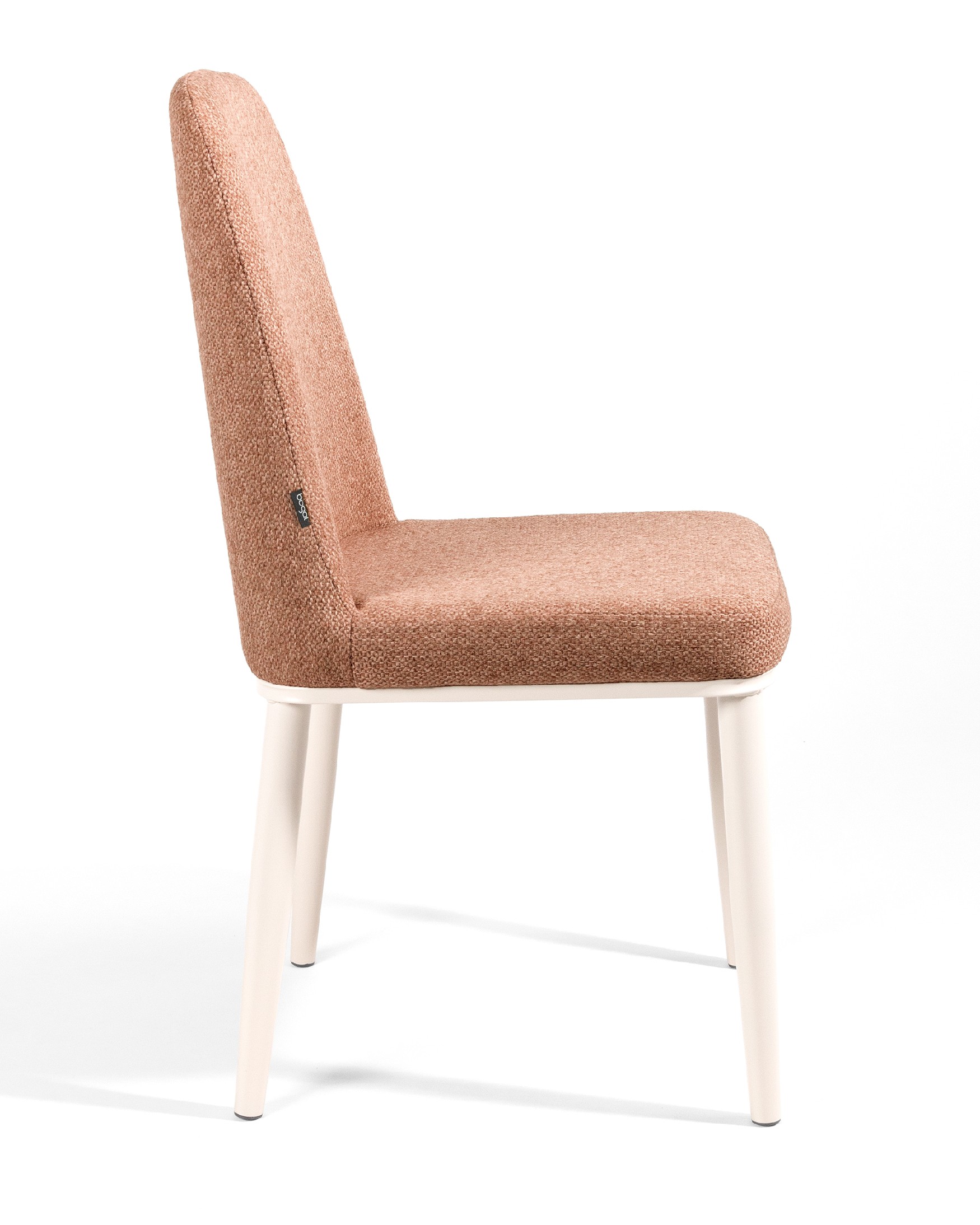 Tromso chair with salmon upholstery and ivory metal legs