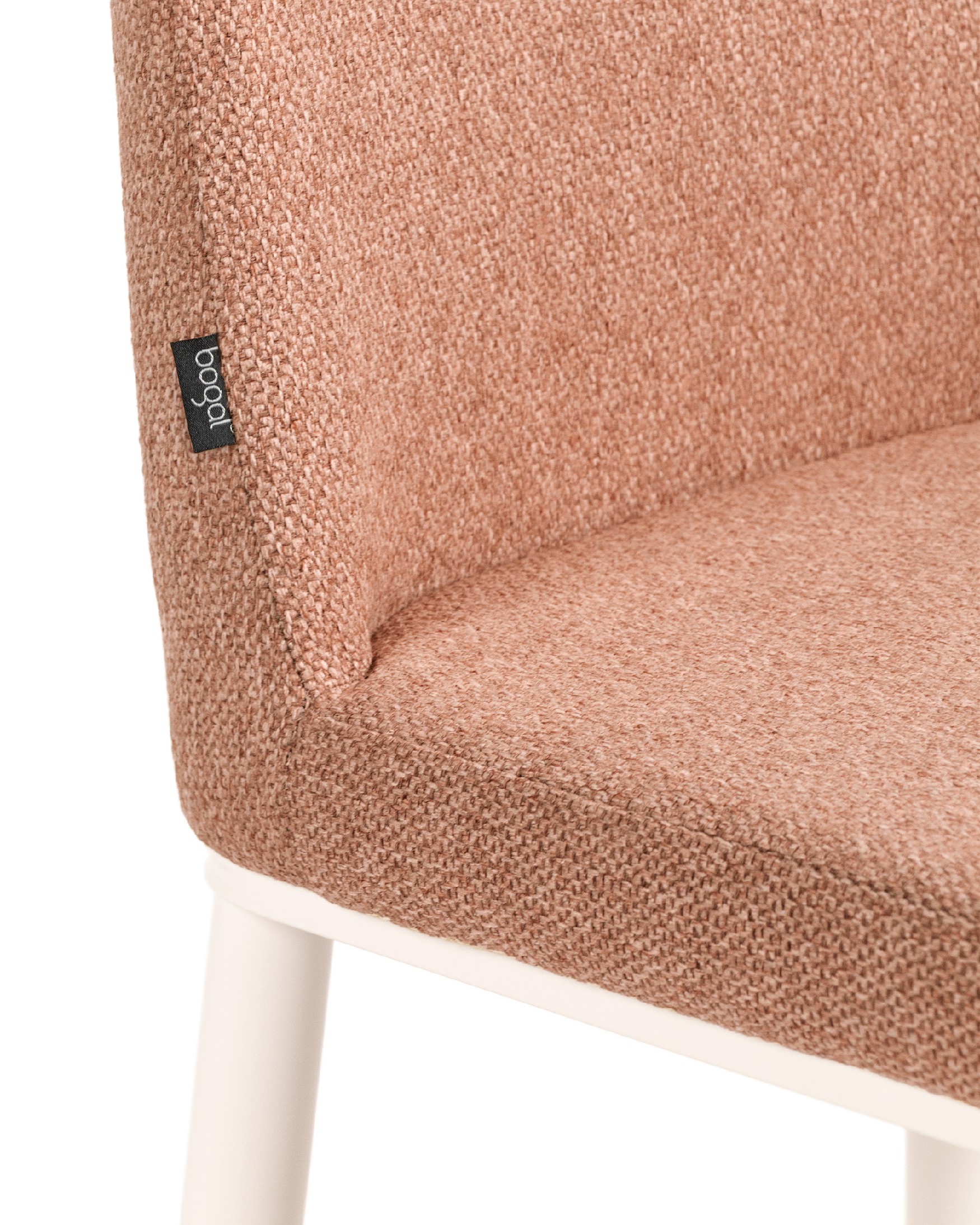 Tromso chair with salmon upholstery and ivory metal legs