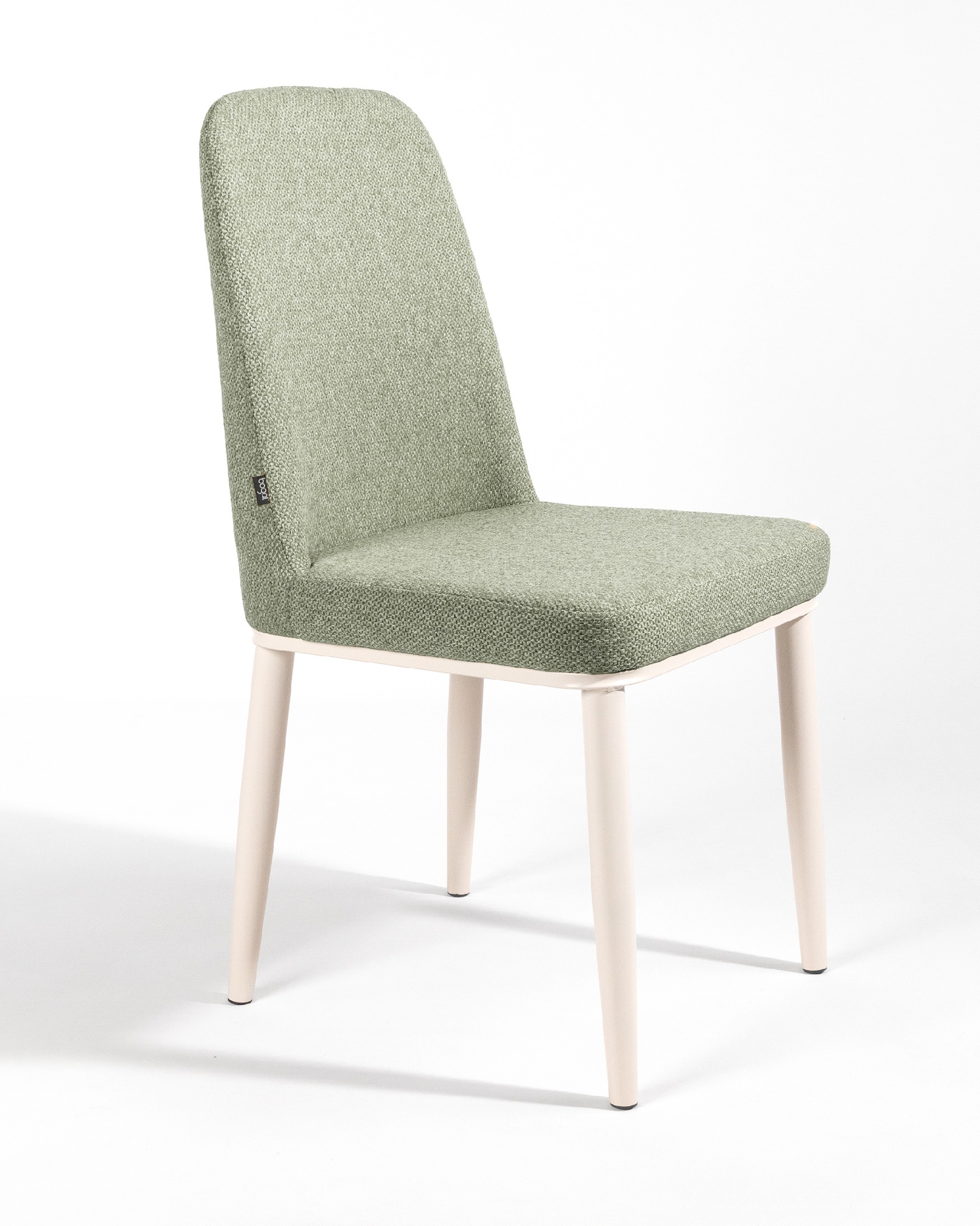 Tromso chair with green upholstery and ivory metal legs