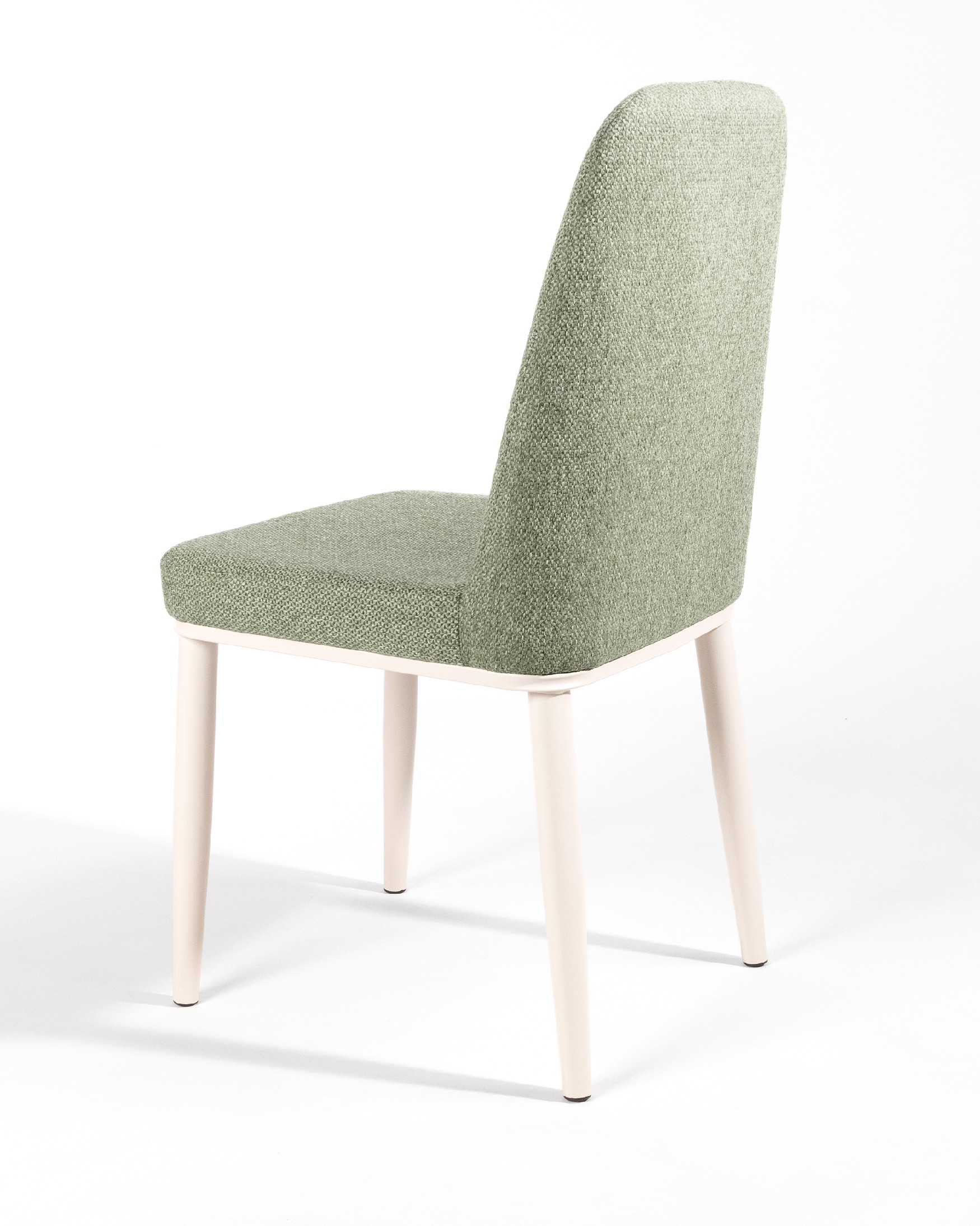 Tromso chair with green upholstery and ivory metal legs