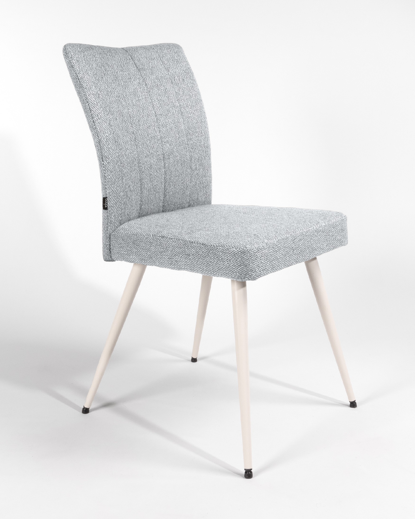 Tucson chair with gray upholstery and ivory metal legs