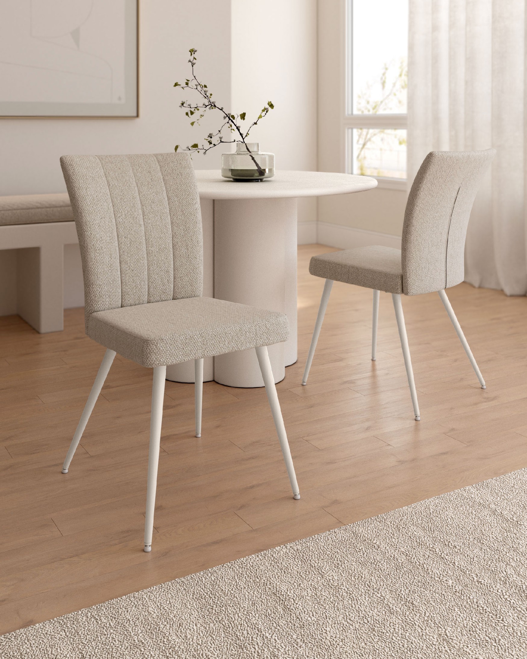 Tucson chair with brown upholstery and ivory metal legs