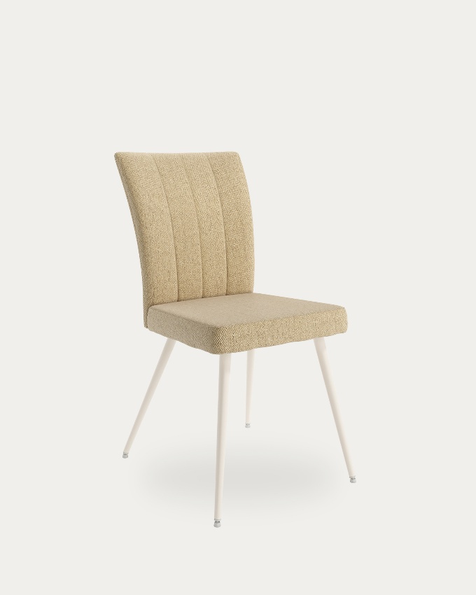 Silla Tucson con tapizado mostaza y patas metálicas marfil