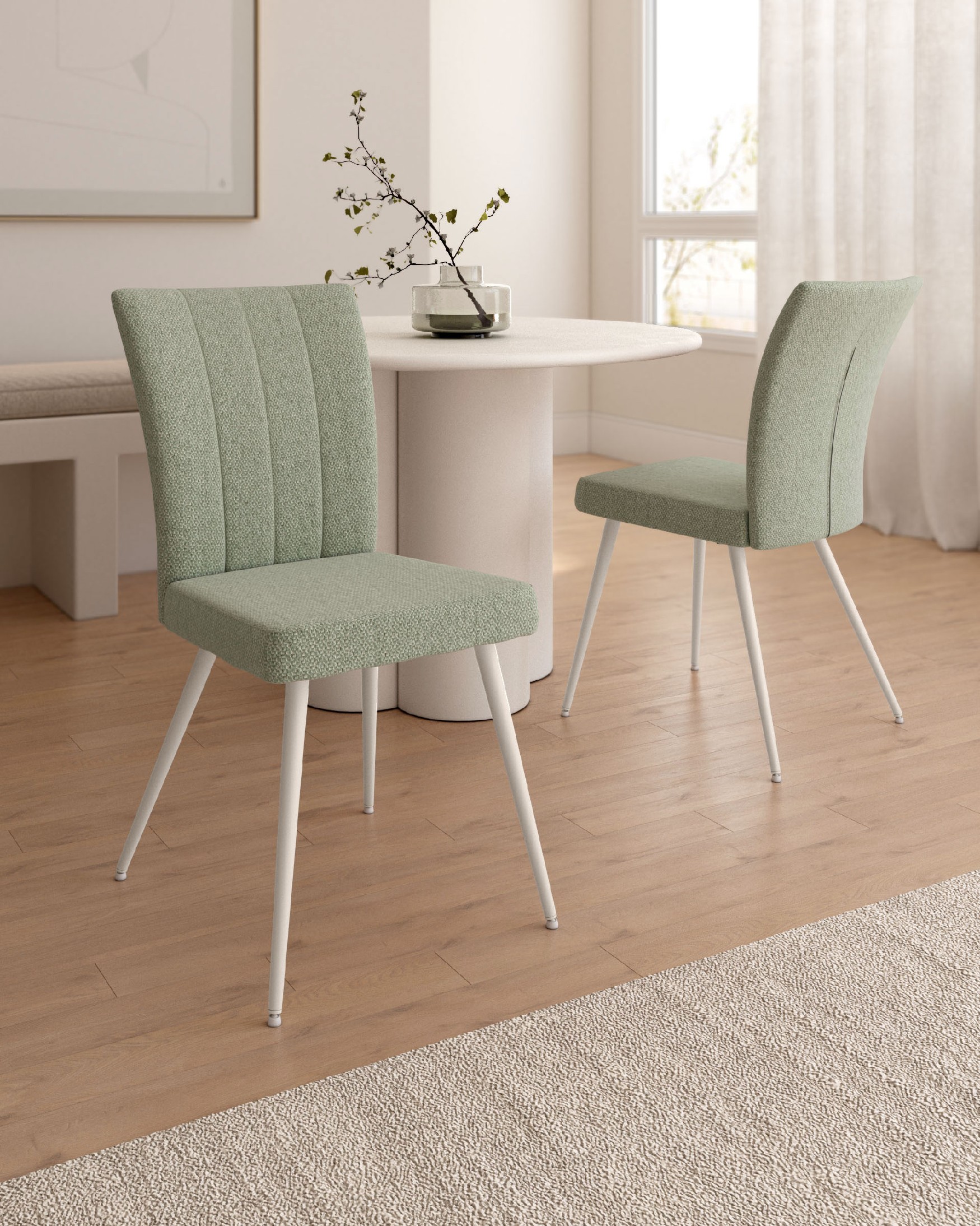 Chaise Tucson avec rembourrage vert et pieds métalliques ivoire