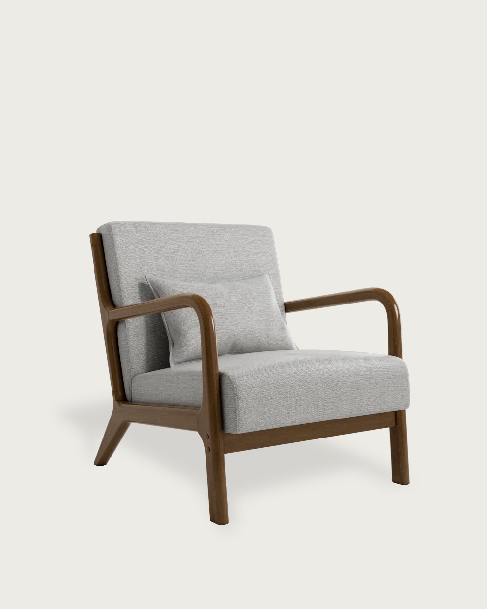 Butaca Ume con tapizado perla y acabado madera oscura
