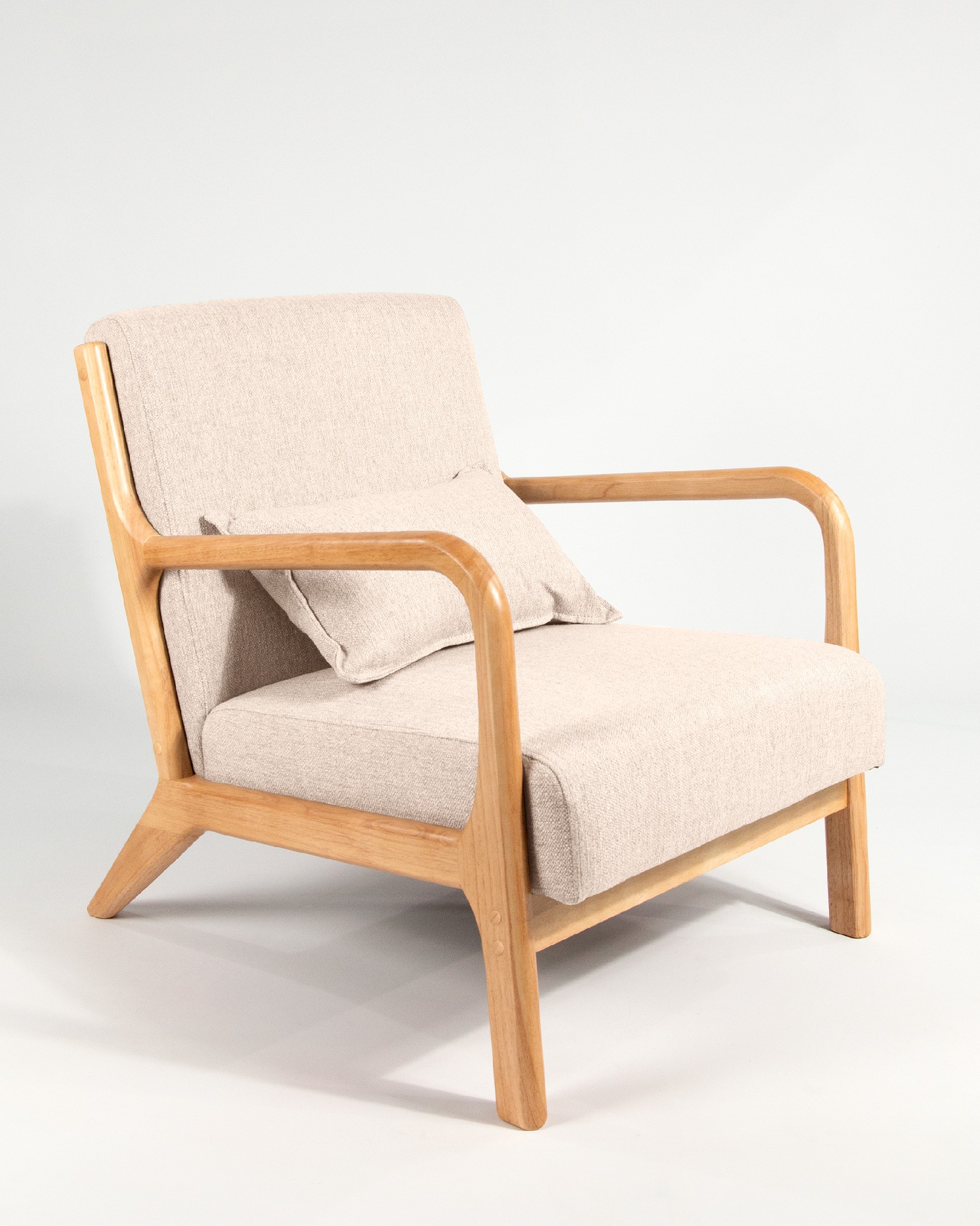 Ume armchair with mother-of-pearl upholstery and light wood finish