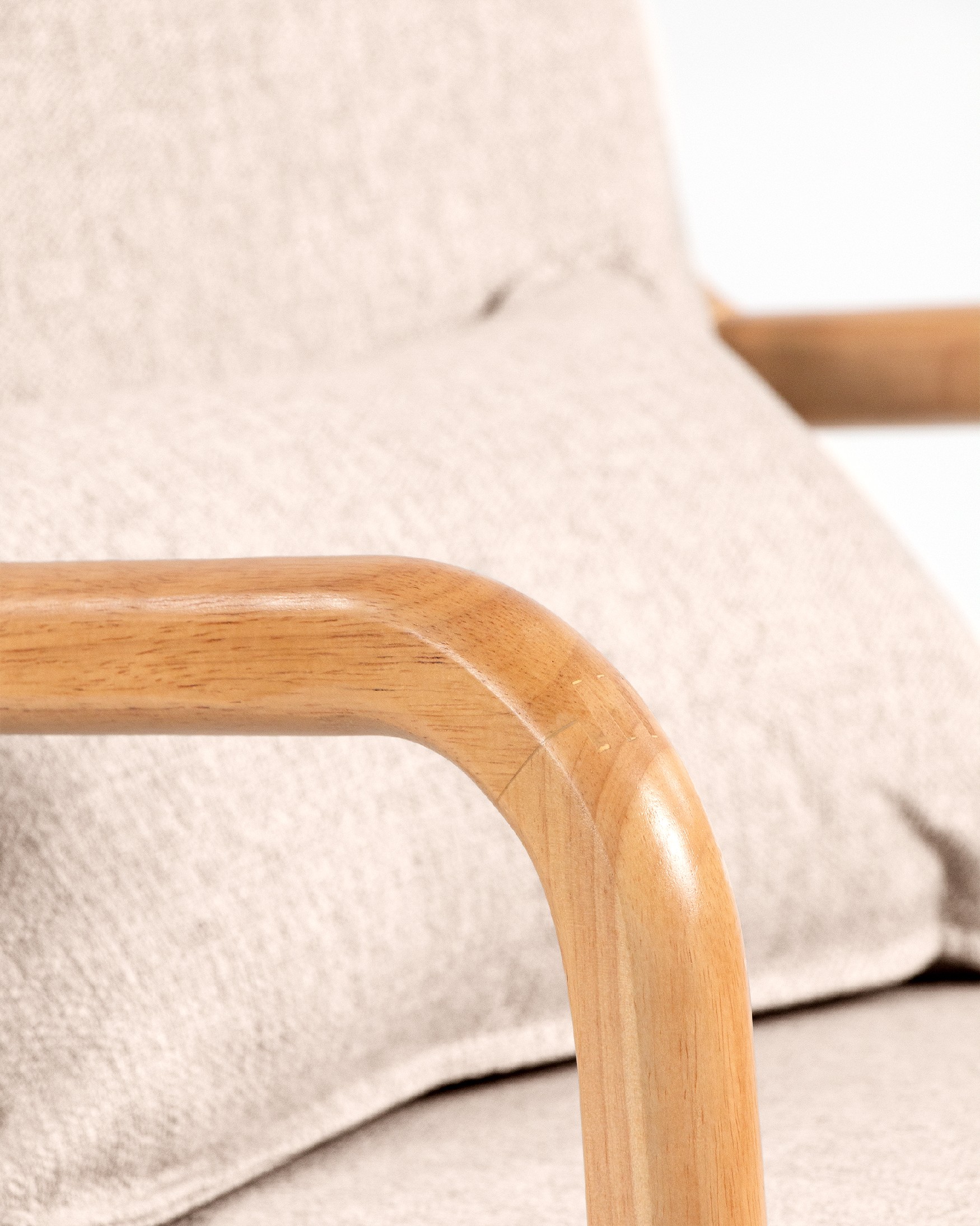 Ume armchair with mother-of-pearl upholstery and light wood finish