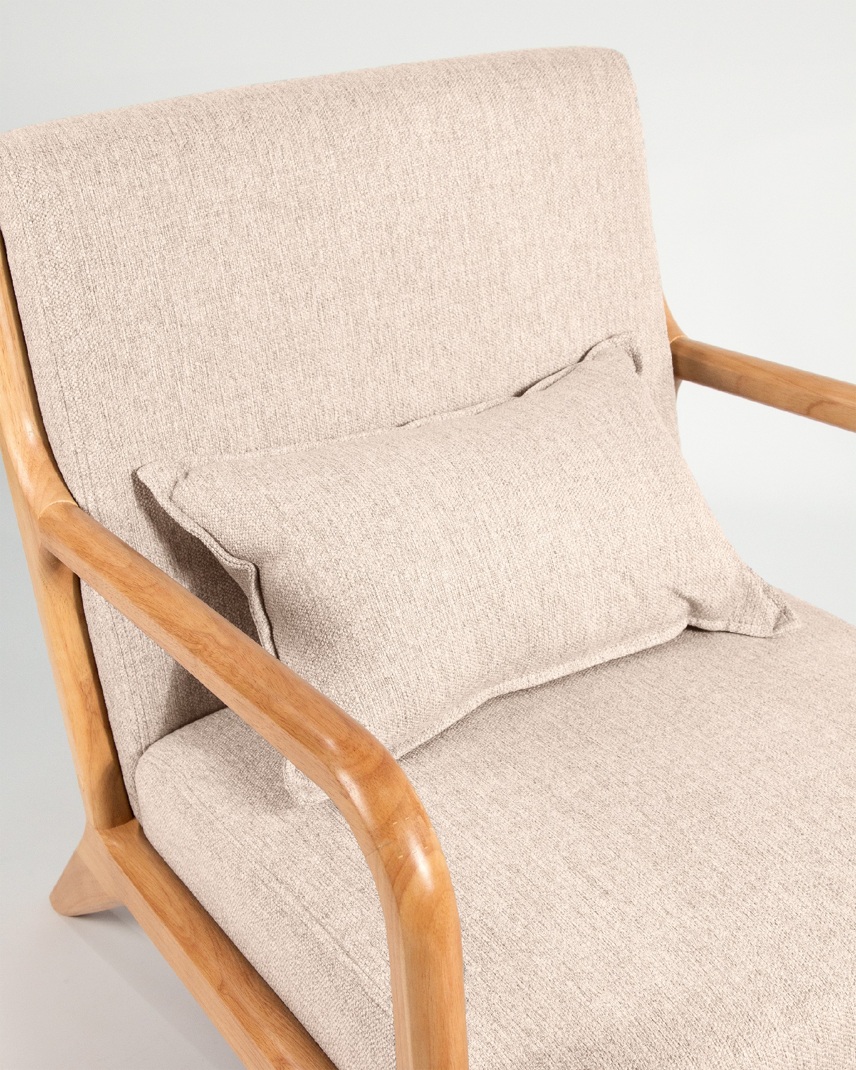 Ume armchair with mother-of-pearl upholstery and light wood finish