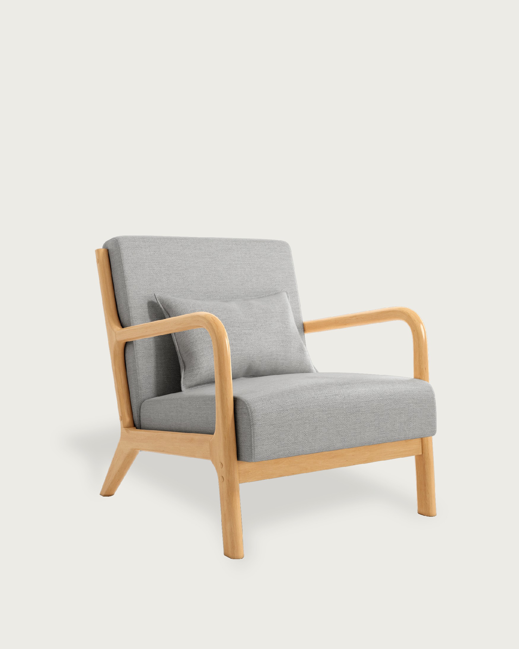 Ume armchair with pearl upholstery and light wood finish