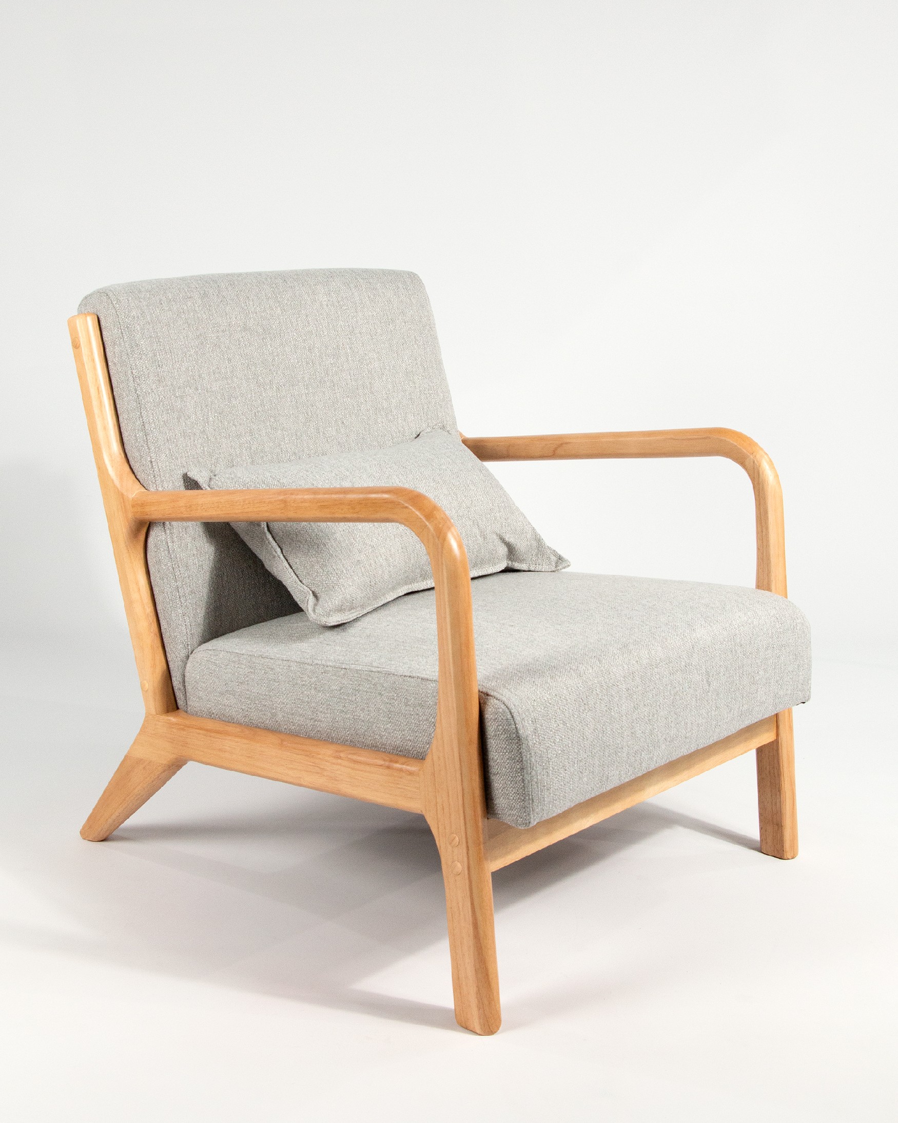 Ume armchair with pearl upholstery and light wood finish