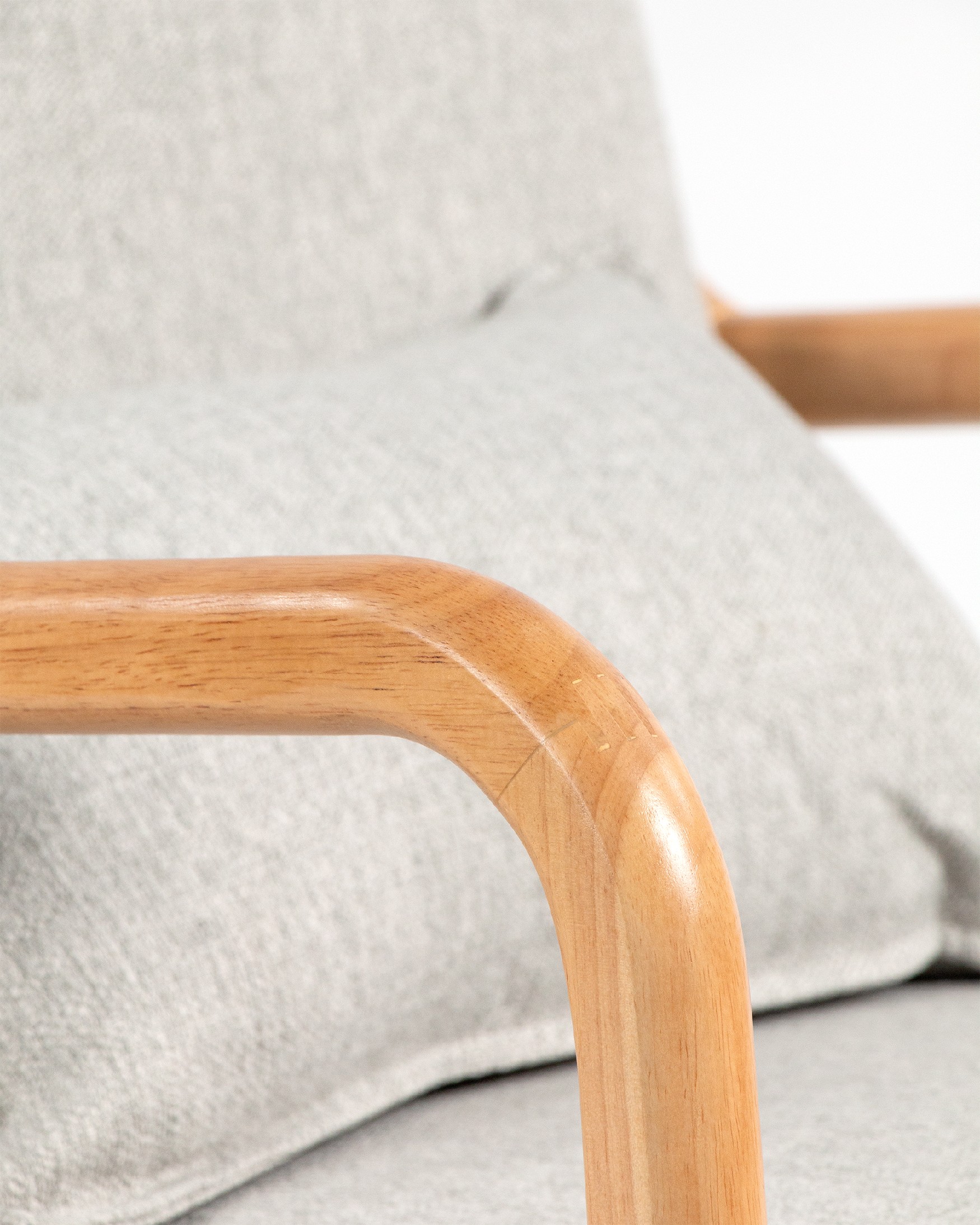 Ume armchair with pearl upholstery and light wood finish