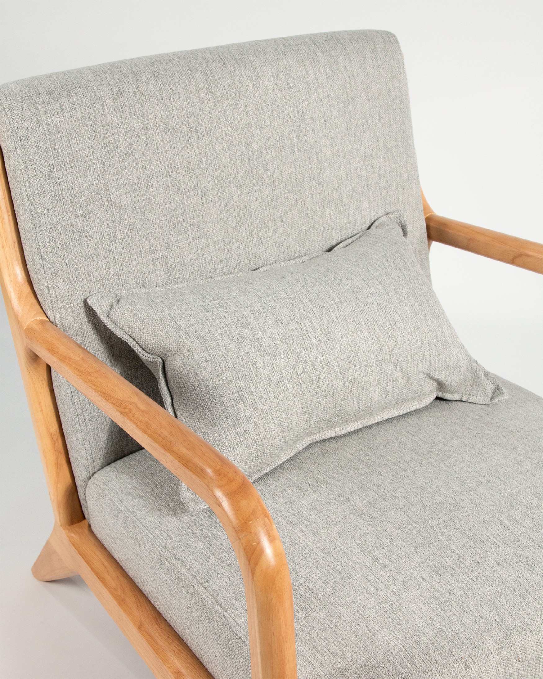 Ume armchair with pearl upholstery and light wood finish