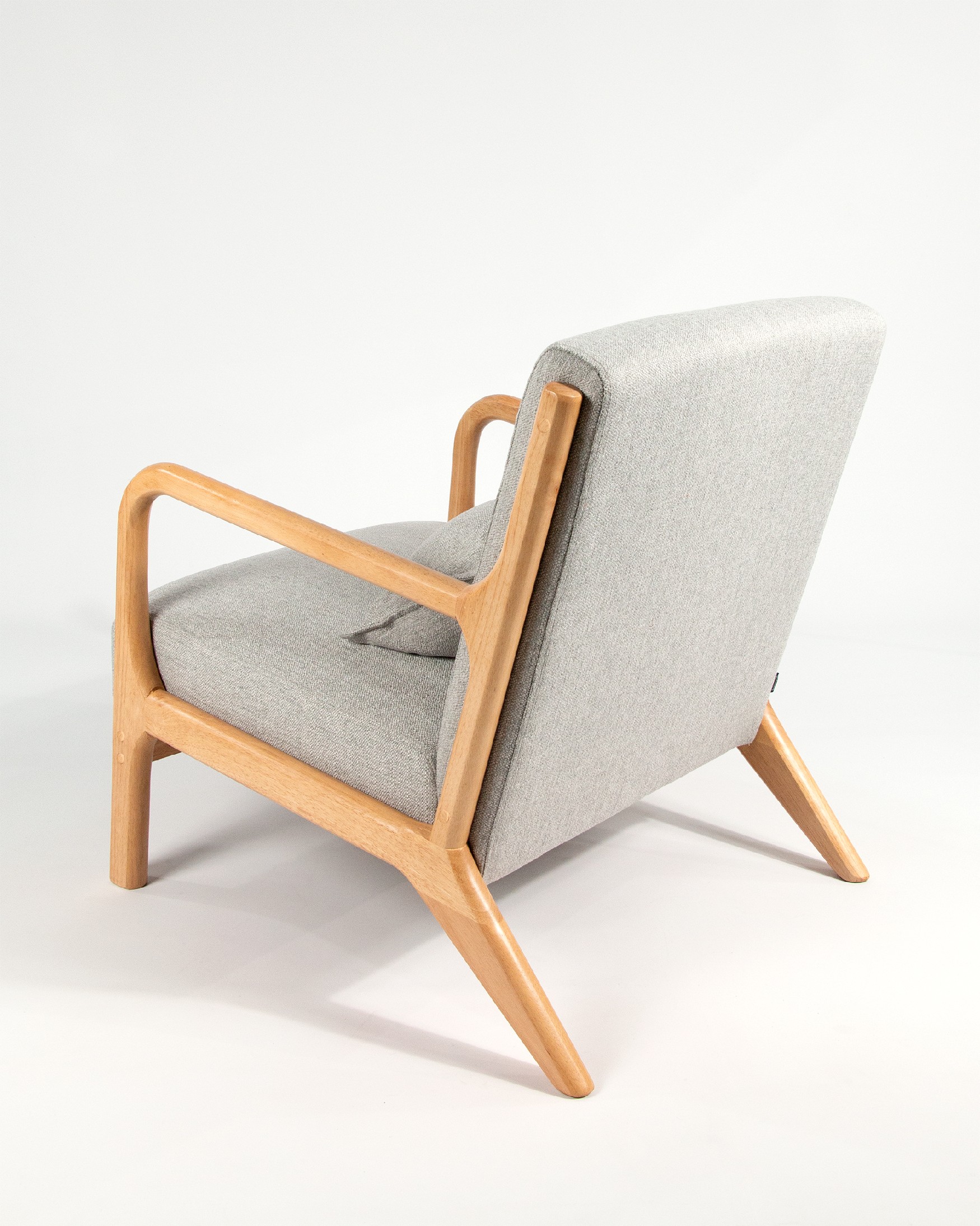 Ume armchair with pearl upholstery and light wood finish
