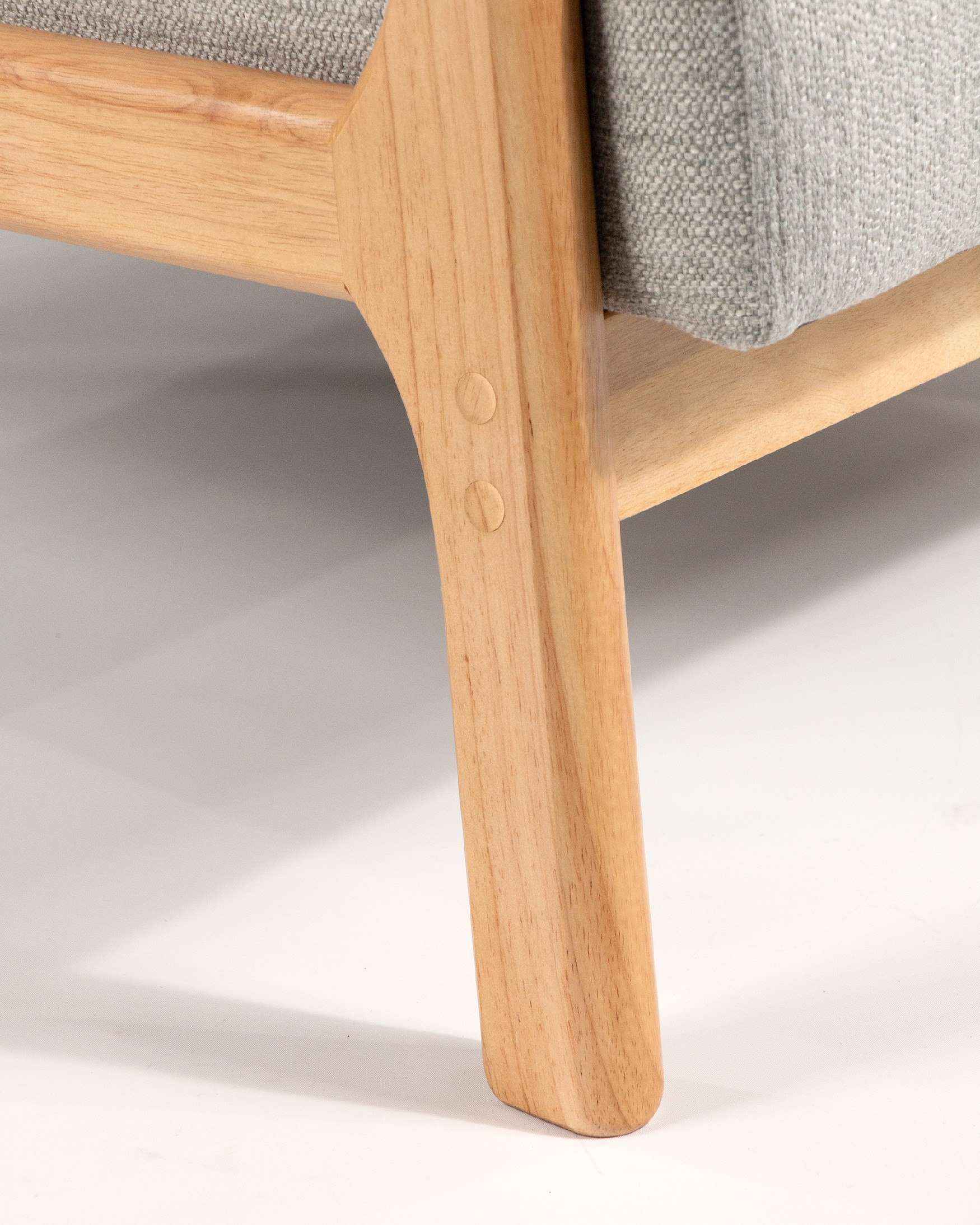 Ume armchair with pearl upholstery and light wood finish