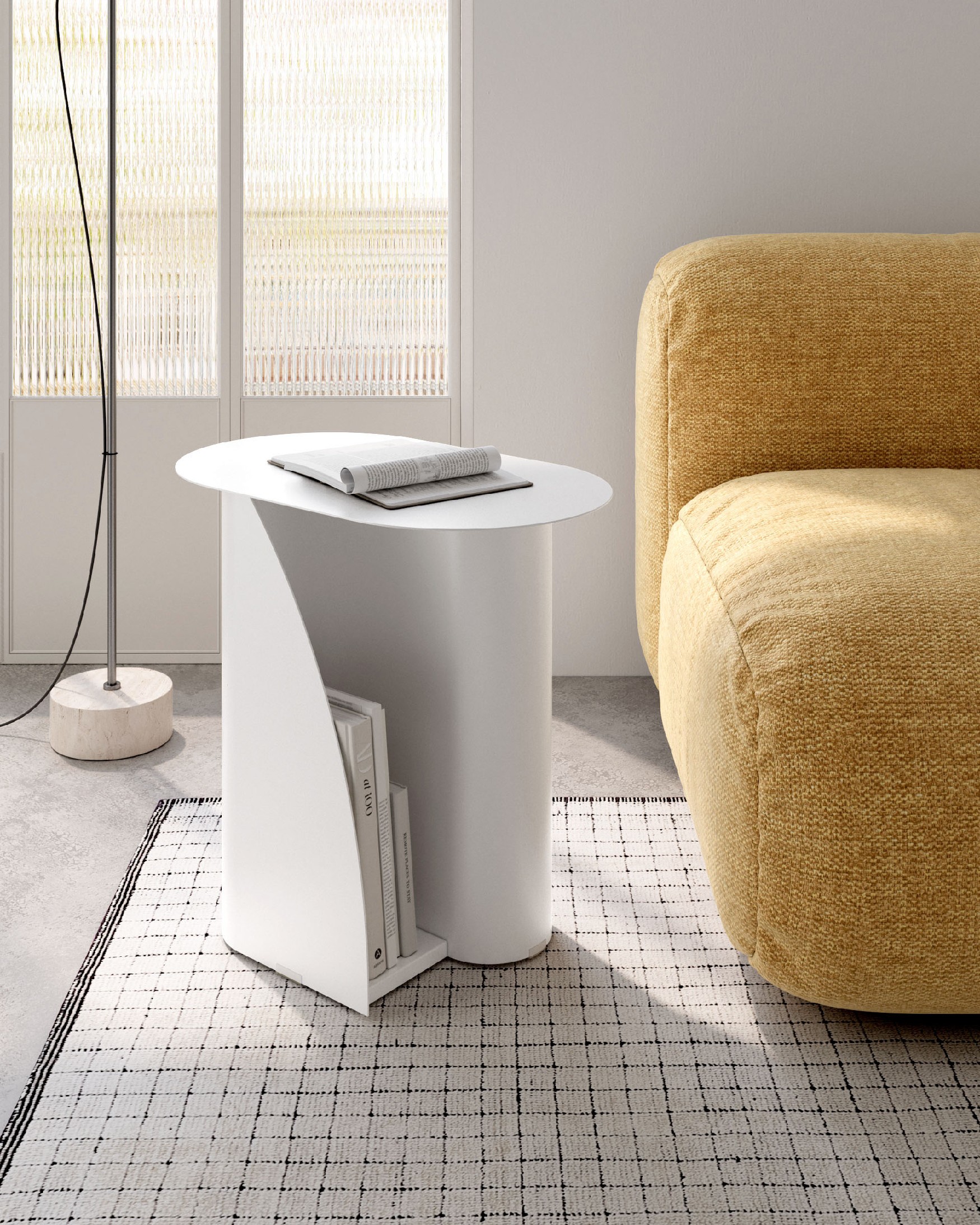 Urban oval side table in white lacquered metal