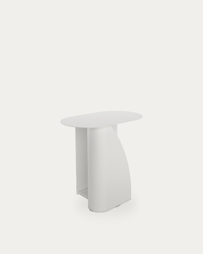 Urban oval side table in white lacquered metal