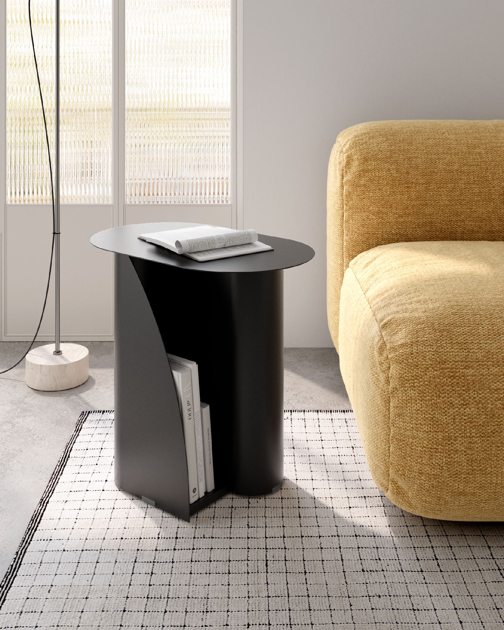 Mesa auxiliar ovalada Urban de metal lacado negro